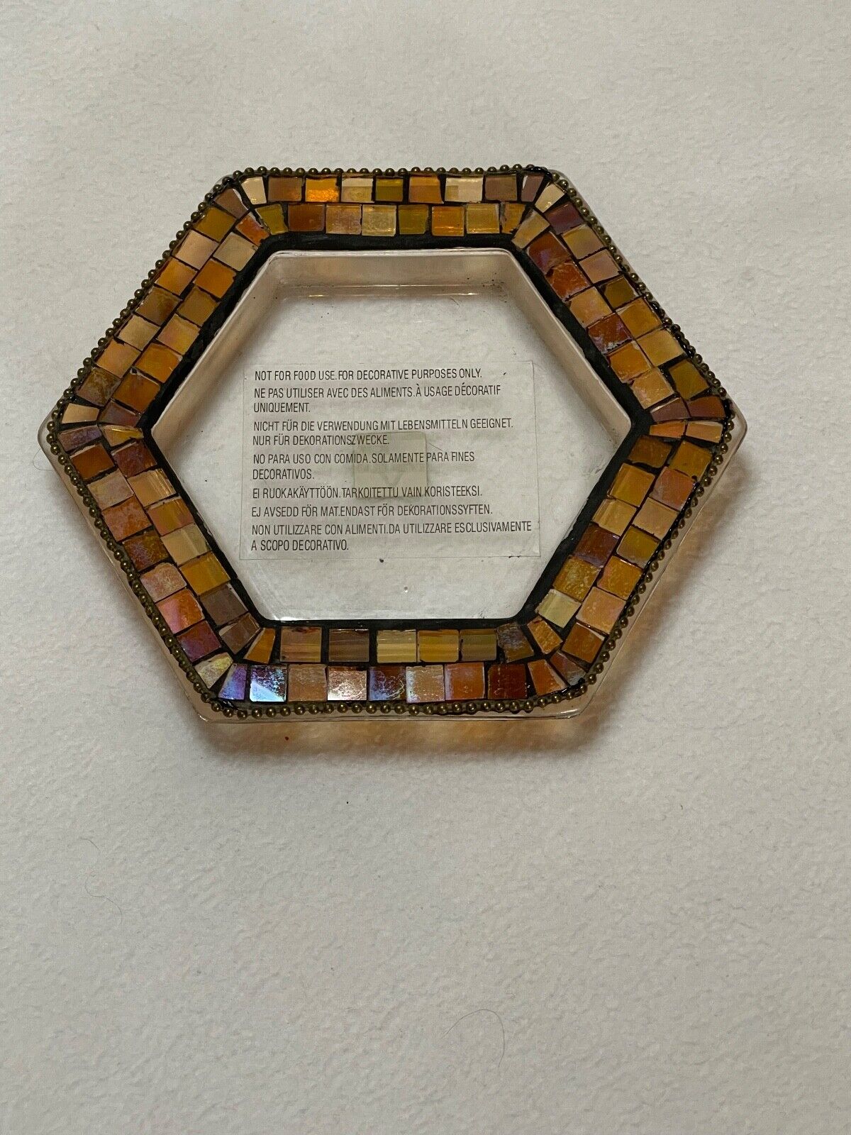 PartyLite Global Fusion Mosaic Decorative Tray Hexagon Candle Holder Plate