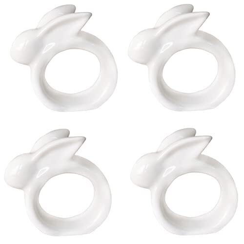 Porcelain Rabbit Napkin Rings - Easter Bunny Napkin Rings Holder, Set of 4