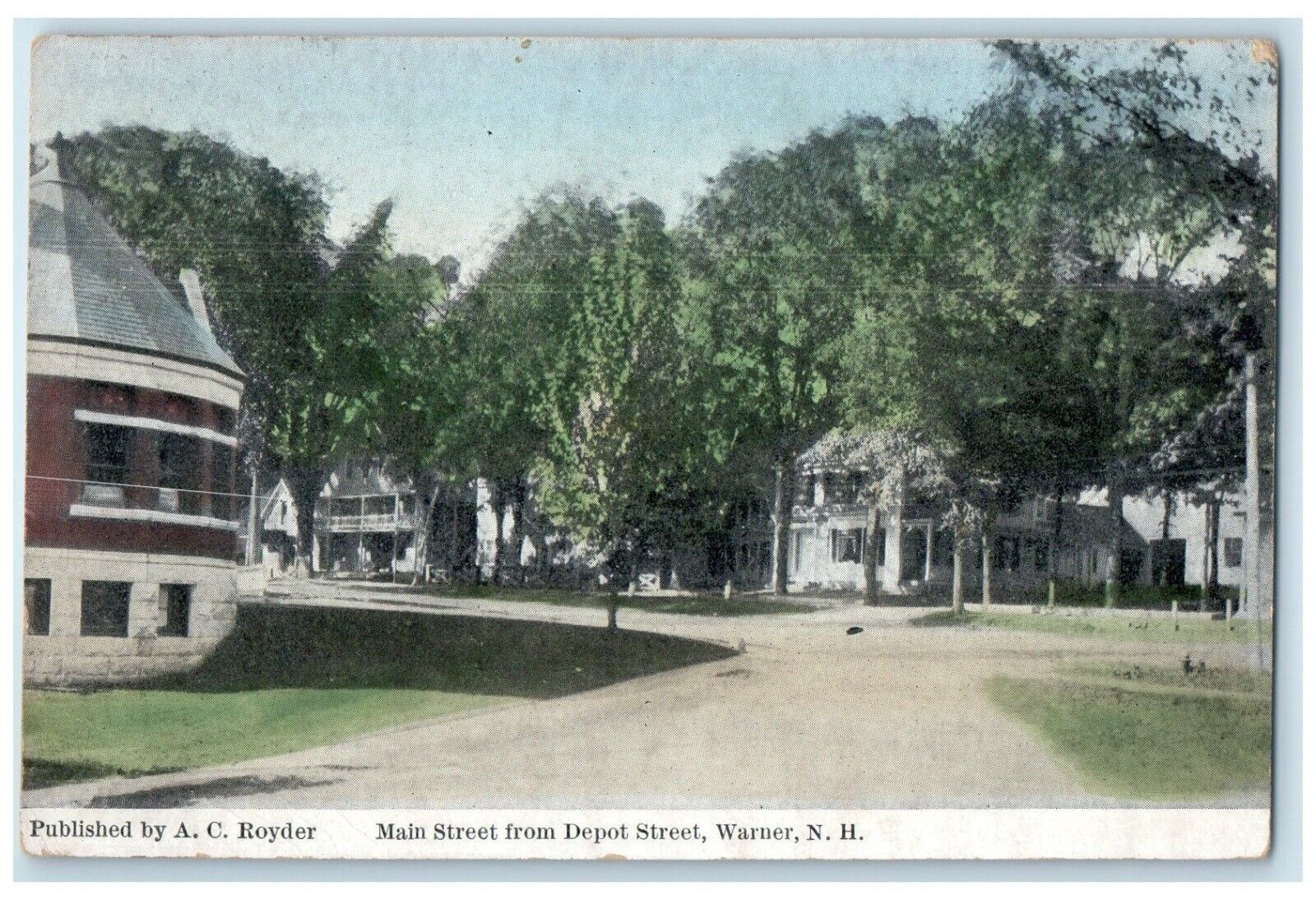 1911 Main Street Depot Street Exterior Building Warner New Hampshire NH Postcard