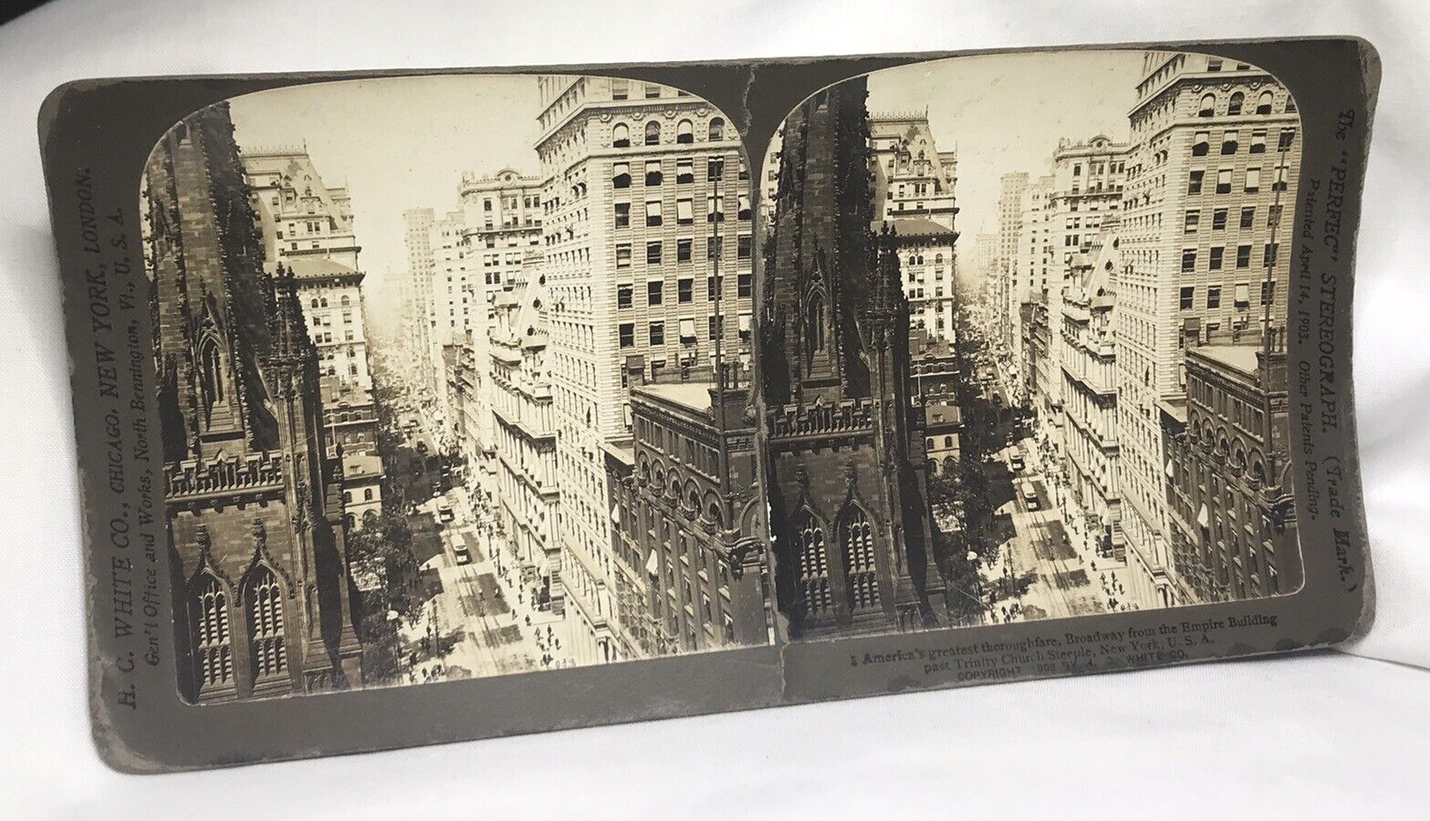 Antique 1908 H.C. White Stereoview Card ~ Arial View Broadway New York