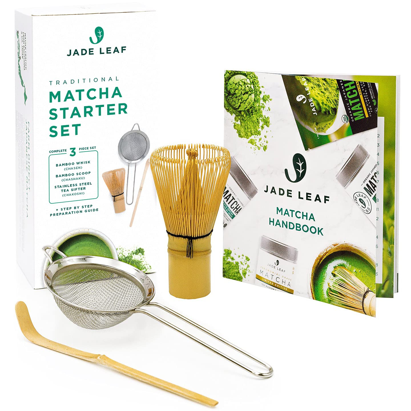 Jade Leaf Traditional Matcha Starter Set - Bamboo Matcha Whisk (Chasen), Scoop (