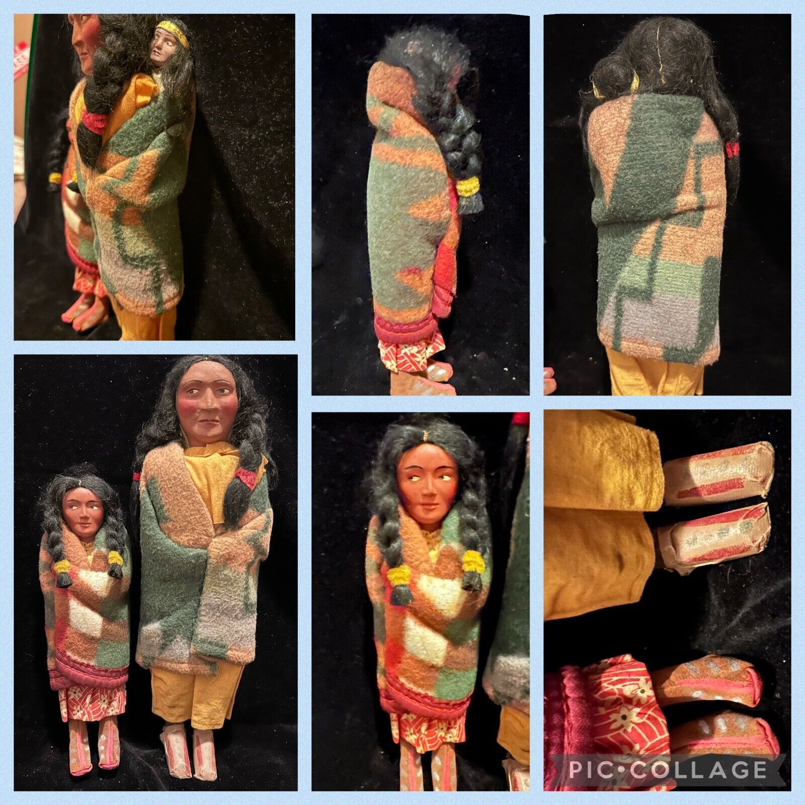 TWO Vintage Native American Indian Sookum Dolls, Child & Woman With Papoose Baby