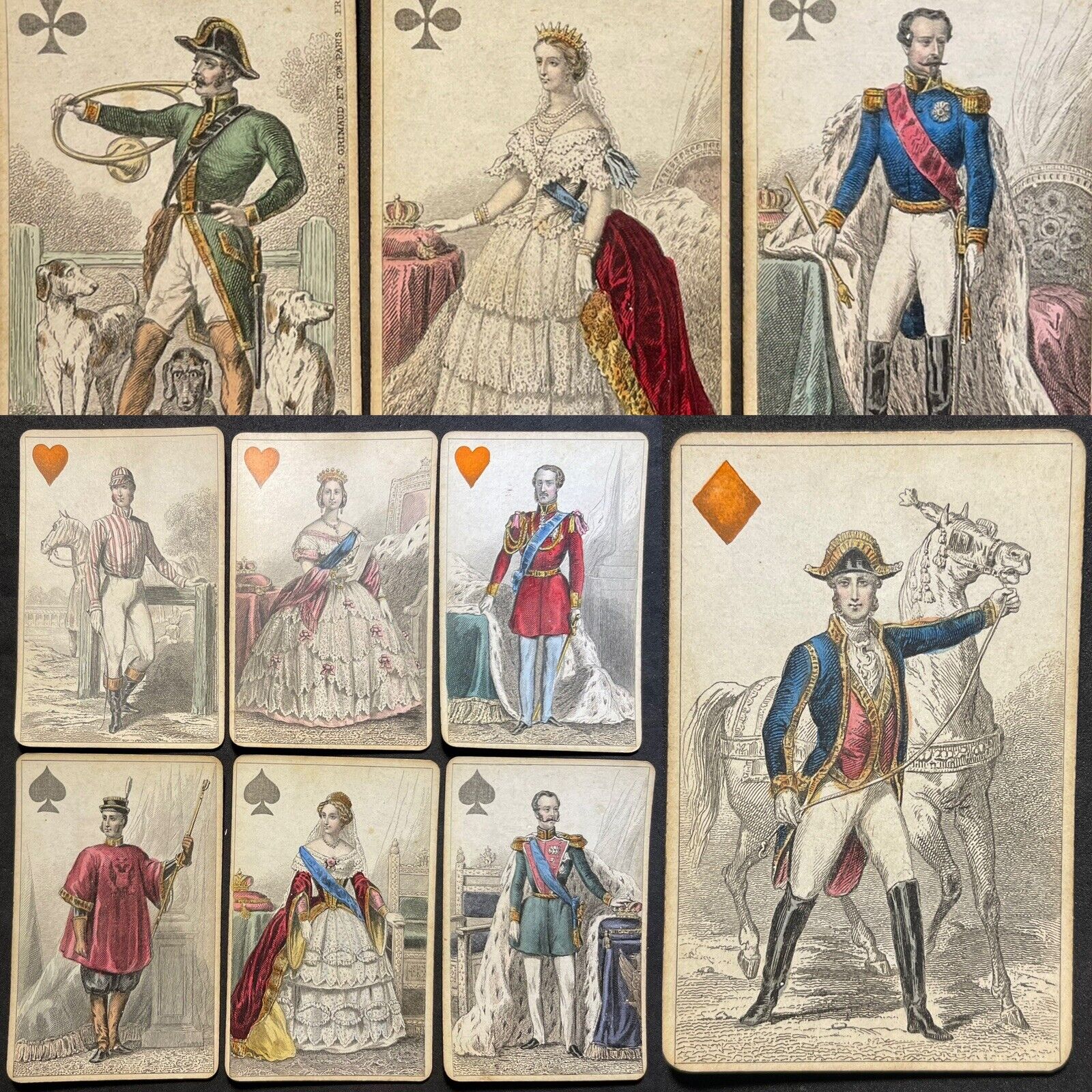 c1855 Historic Antique Playing Cards Rare Imperial Poker Deck 52/52+Box France