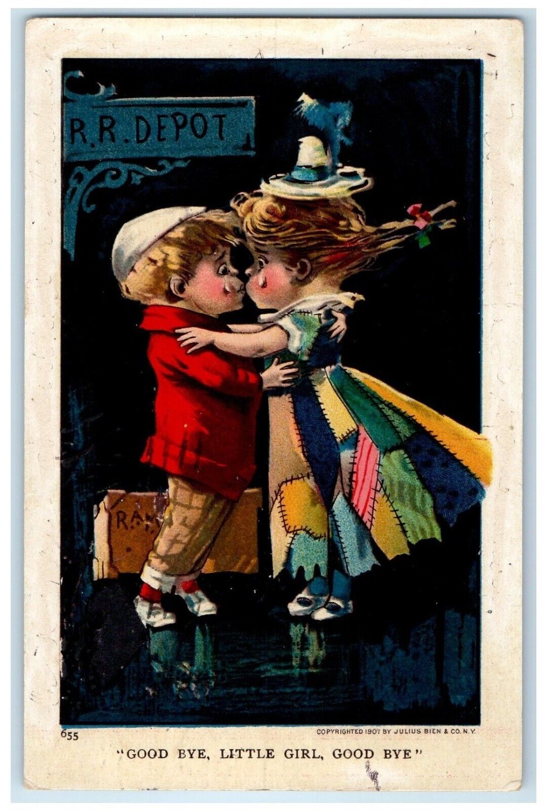 1908 RR Depot Good Bye Little Girl Sweetheart South Saint Joseph MO Postcard