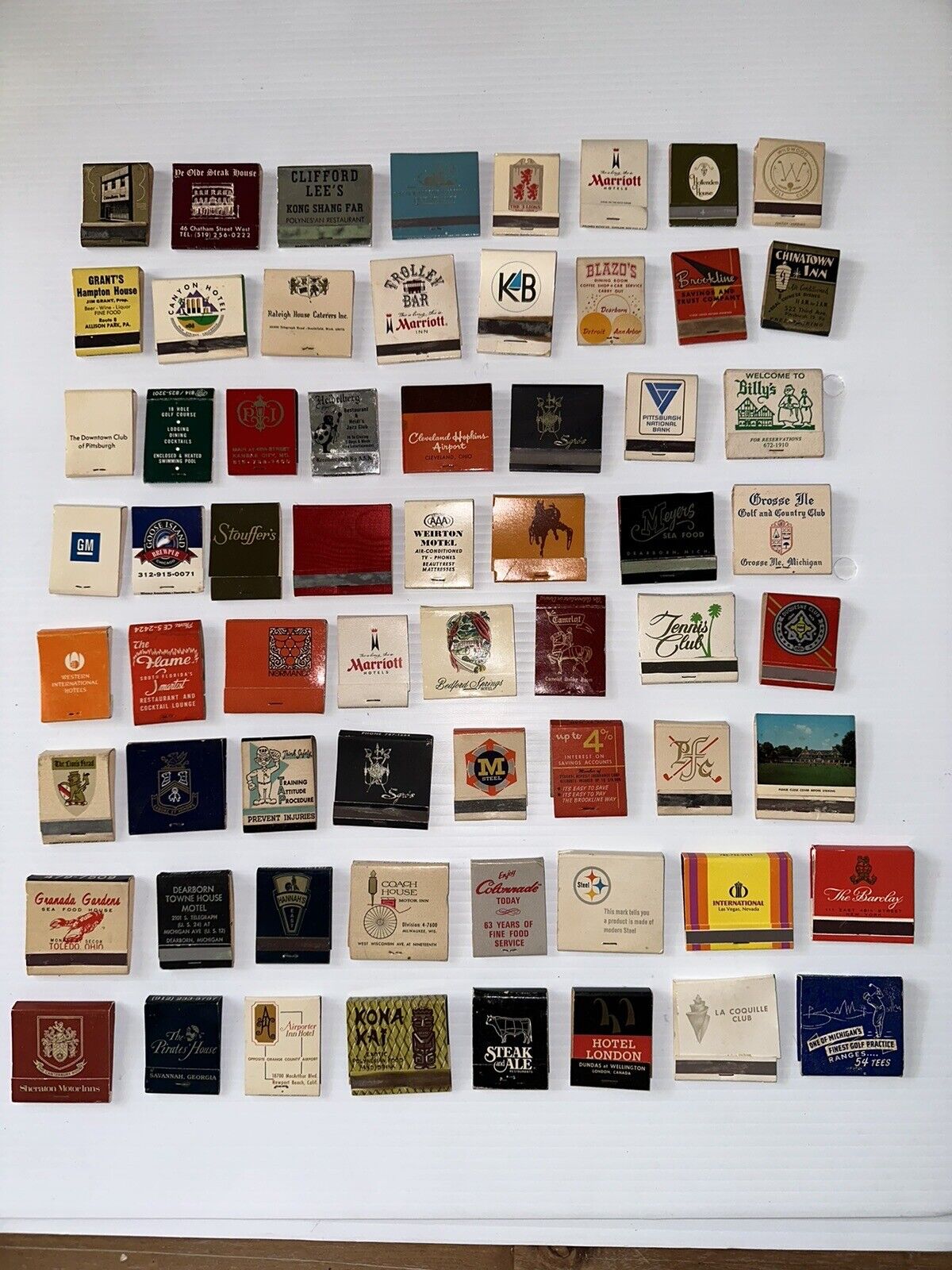 Collection of 64 Vintage Matchbooks - Country Clubs, Bars, Airports, Breweries +