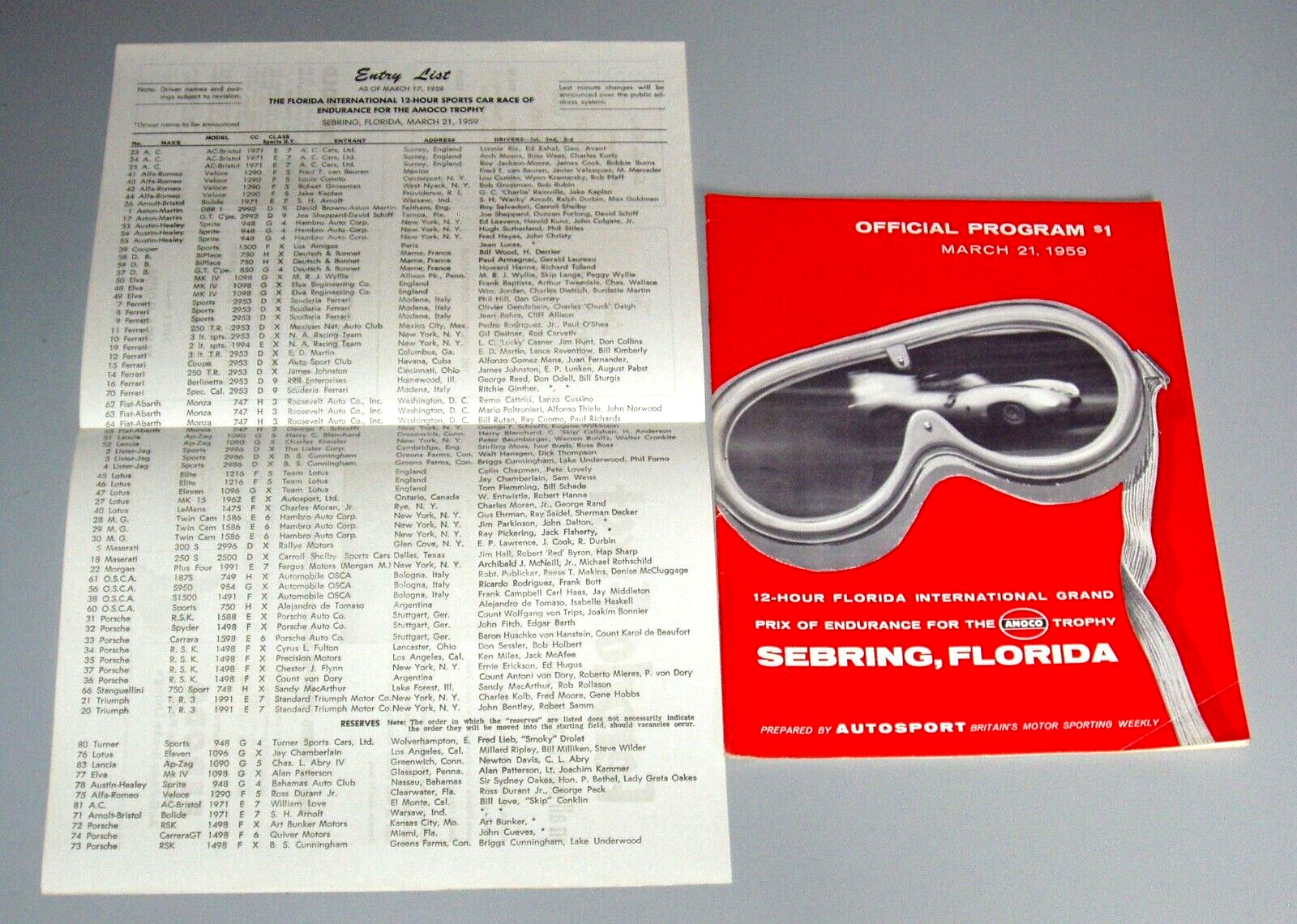 1959 SEBRING 12 HOURS Original Race Program - Won by PHIL HILL & DAN GURNEY