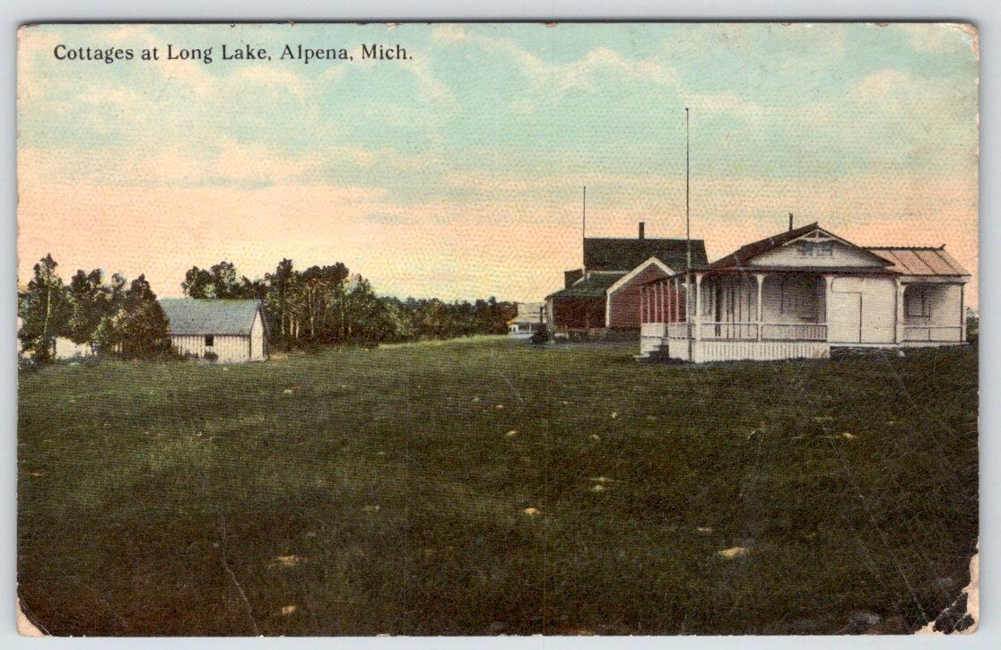 1920-30's ALPENA MICHIGAN COTTAGES AT LONG LAKE ANTIQUE POSTCARD