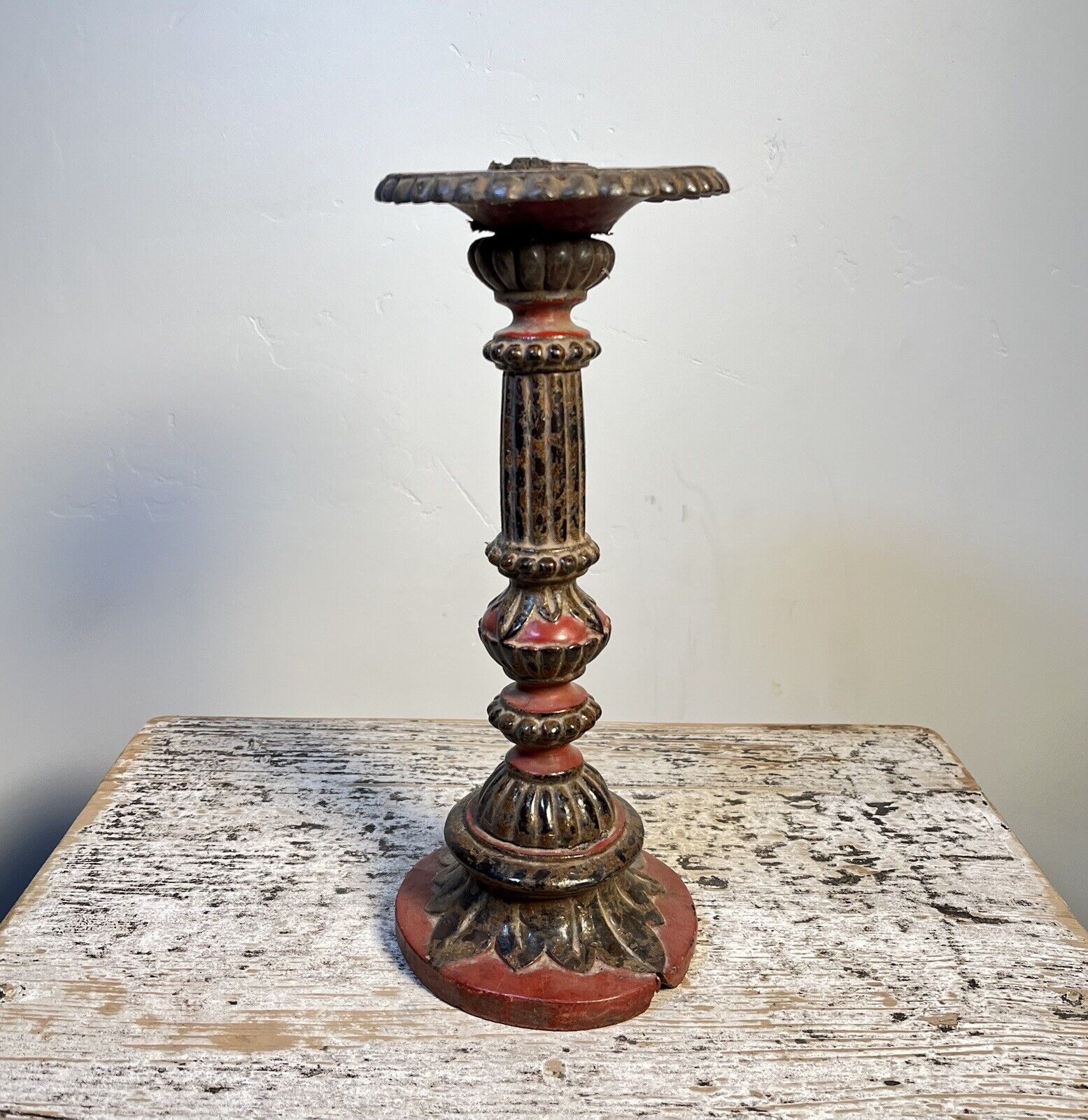 Antique Candlestick. N. Vietnam. 19th Century. Christian. French Influence. 11”t