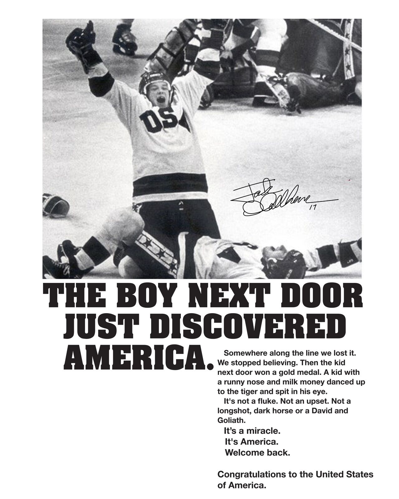Jack O'Callahan Boy Next door Miracle on Ice 1980 USA Hockey Team Lake Placid Ph