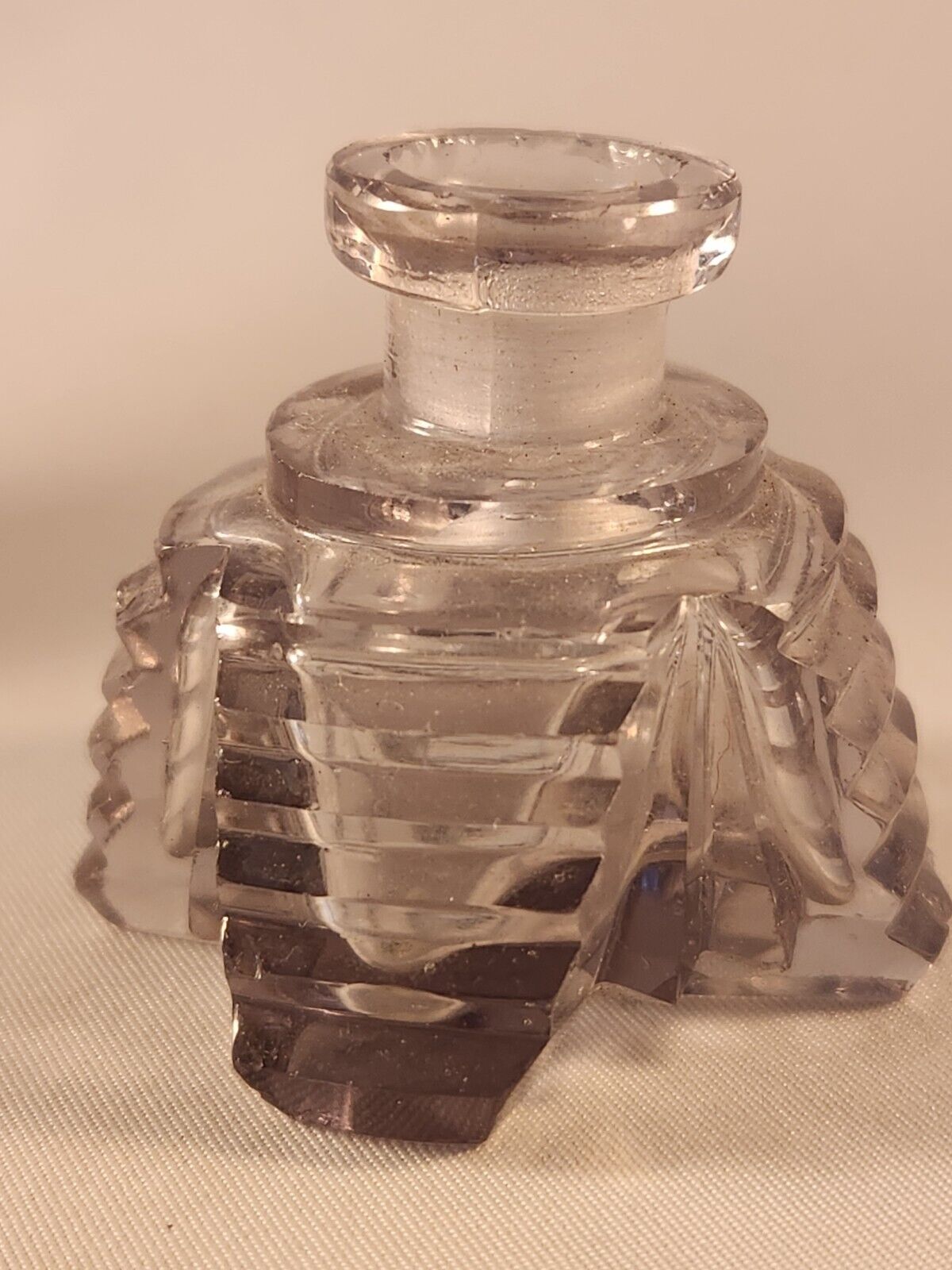 Antique Vintage Small Amethyst Hand Cut Czech Glass Crystal perfume bottle