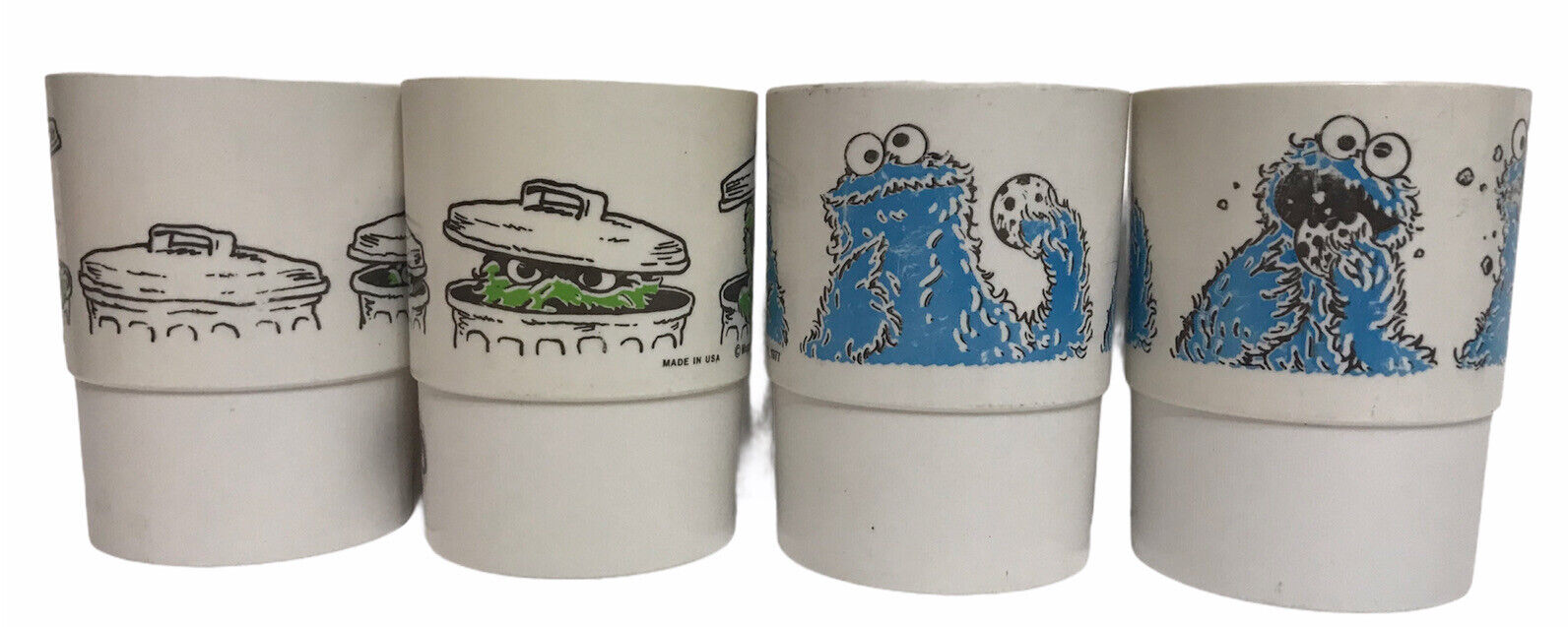 1977 Muppets Sesame Street Stackable Plastic Cups Set Of 4 VINTAGE NOS NEW