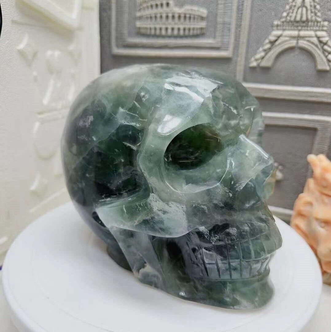 10.21lb Natural Fluorite Quartz Carved Skull Crystal Energy Reiki Healing Gem