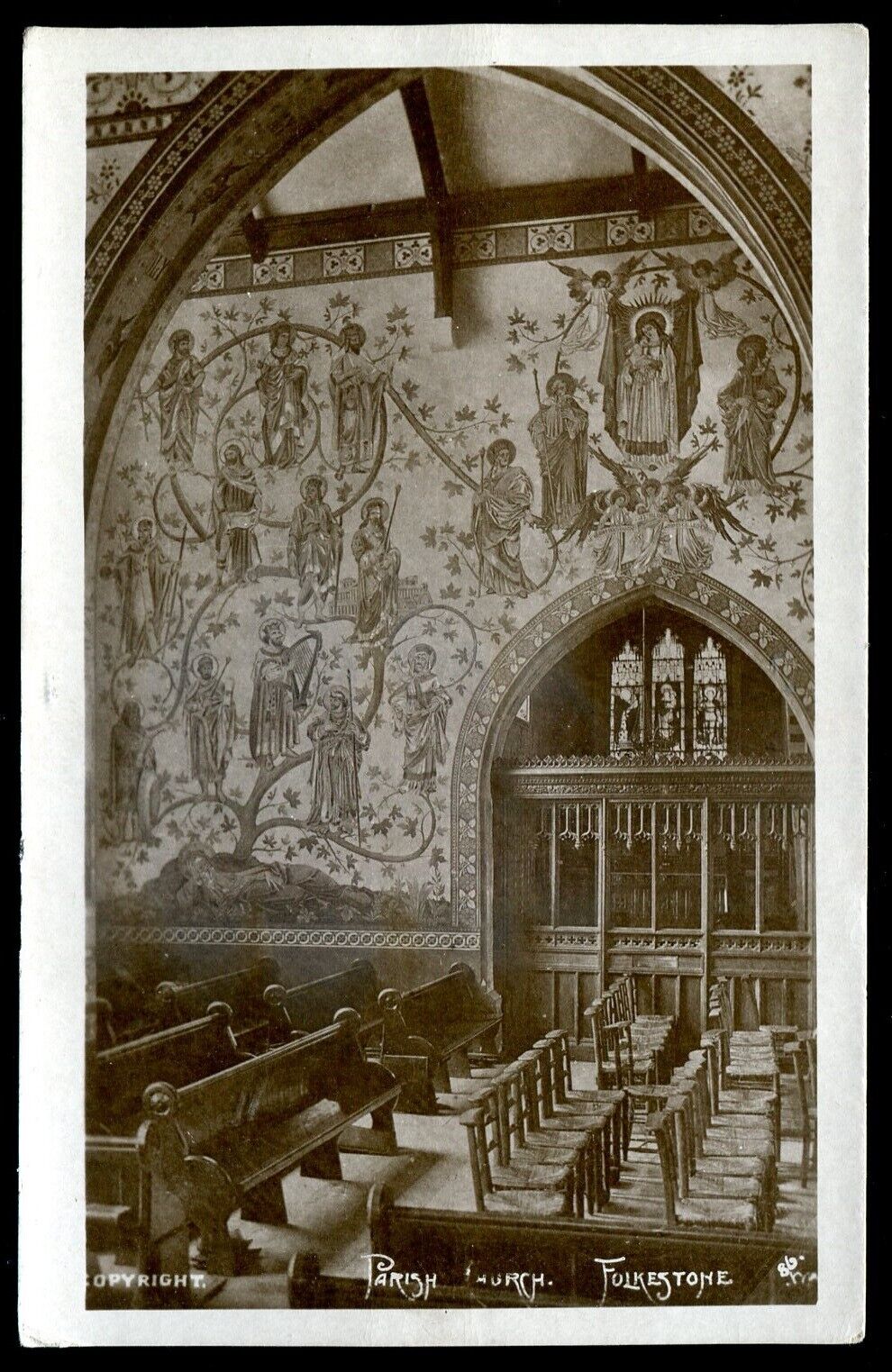ENGLAND Folkestone 1910s Parish Church Interior. Real Photo Postcard
