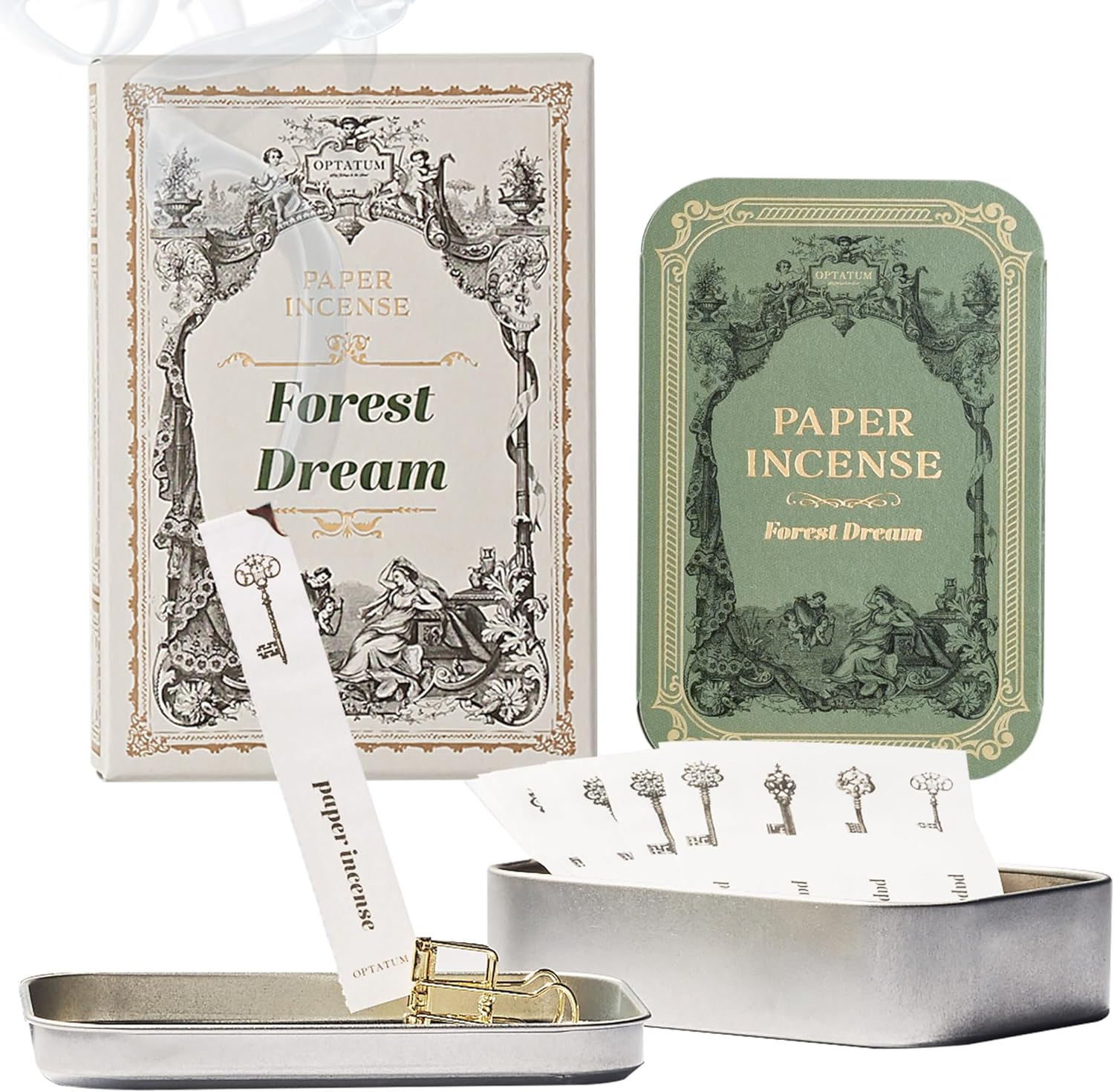 Paper Incense with Vintage Metal Case Holder Set - 48 Sheets, Smell Good Incense