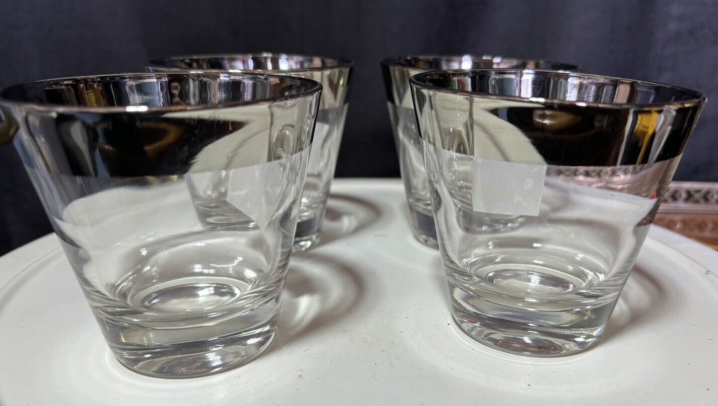 4- Silver Rimmed Tumblers Glasses Dorothy Thorp Hollywood possibly.See pictures
