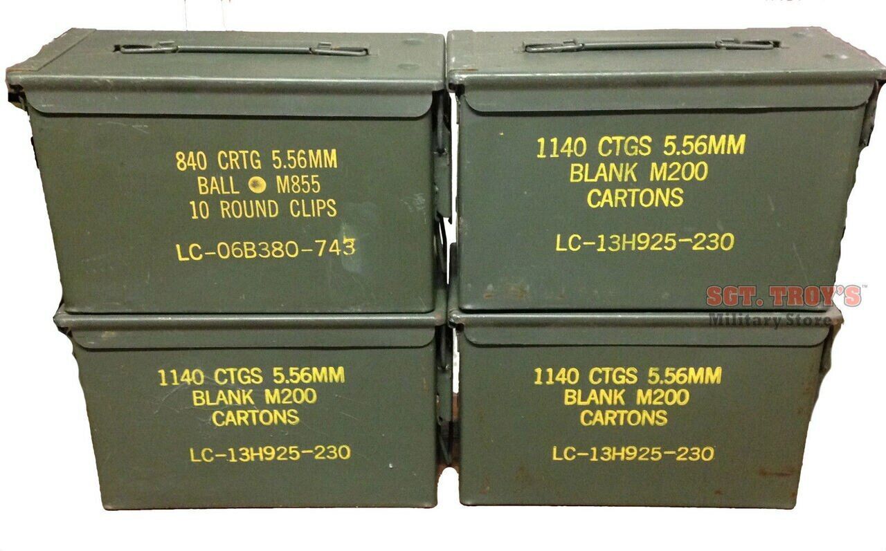 4 PACK Original .50 CALIBER 5.56mm AMMO CAN M2A1 50CAL METAL AMMO CAN BOX Empty
