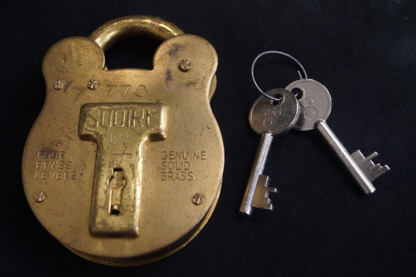 Vintage Made England Squire & Sons #770 Solid Brass Working Lock & Keys