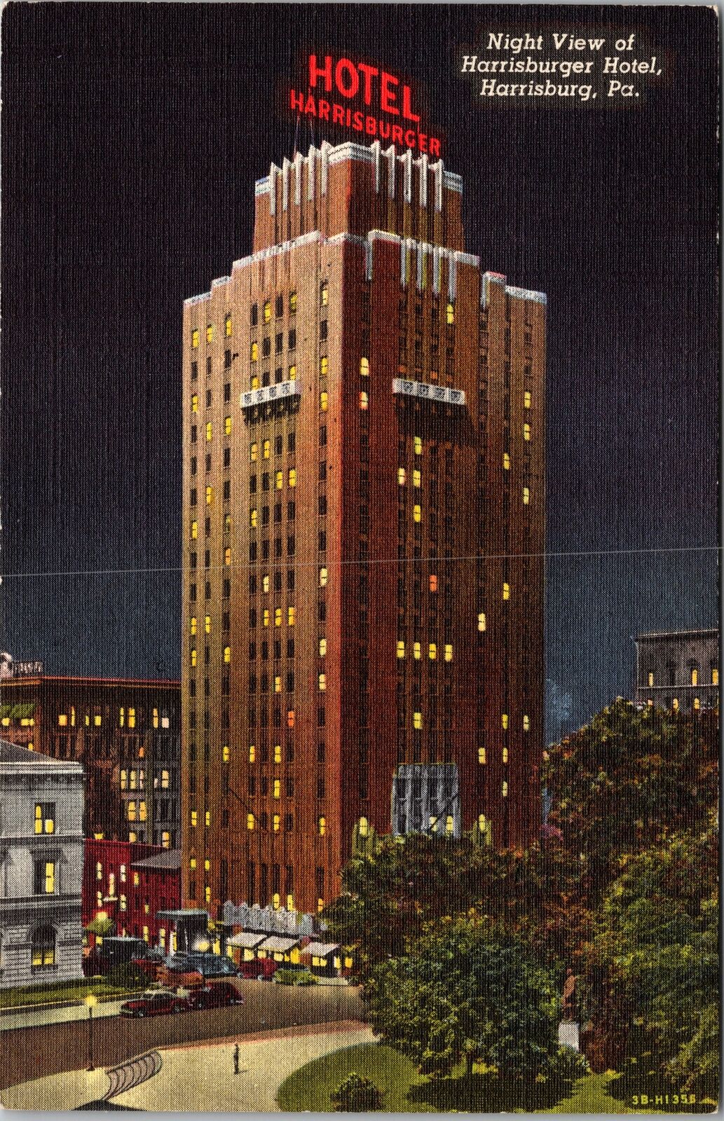 Harrisburg PA-Pennsylvania, Night, Harrisburger Hotel Vintage Postcard