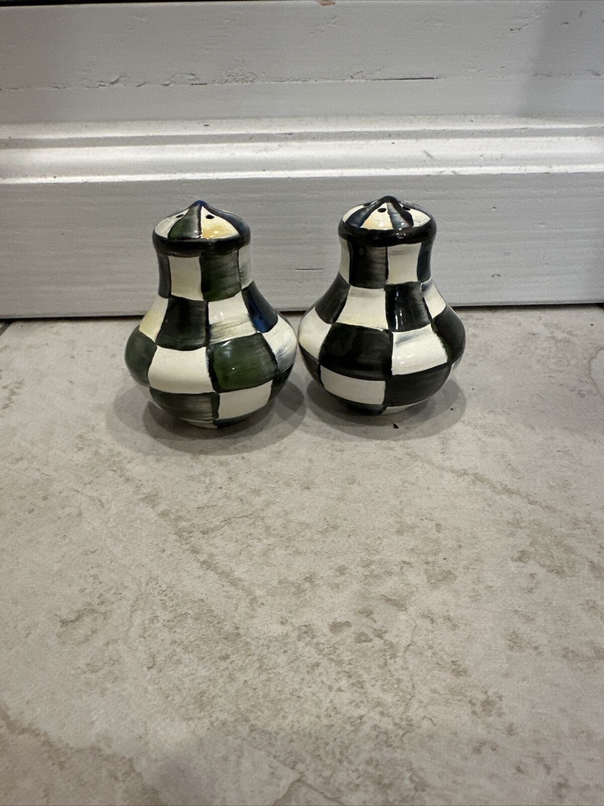 Mackenzie Childs Courtly Check Salt and Pepper Shaker Set
