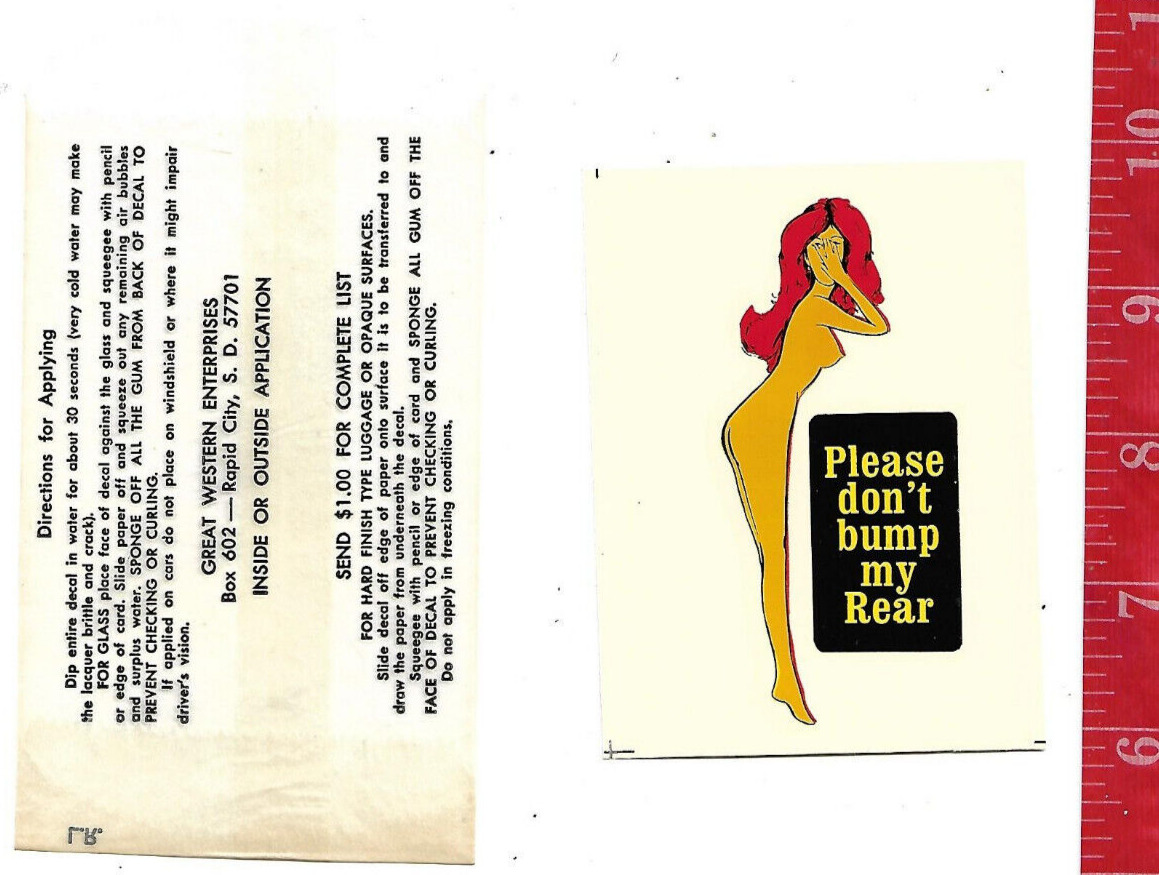 Vintage travel water decal Don\'t bump Pin Up Great Western Ent. Inc.