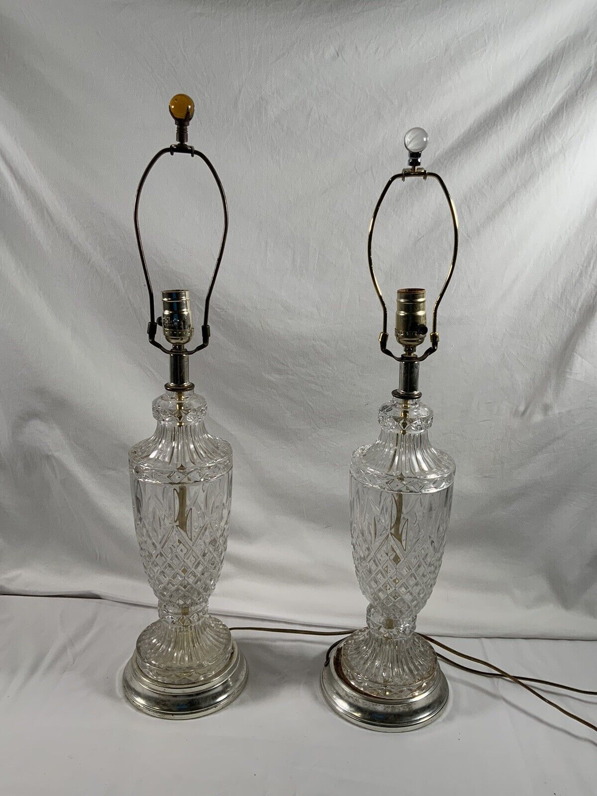 Pair of Vintage Crystal Cut Lamps #29 Read