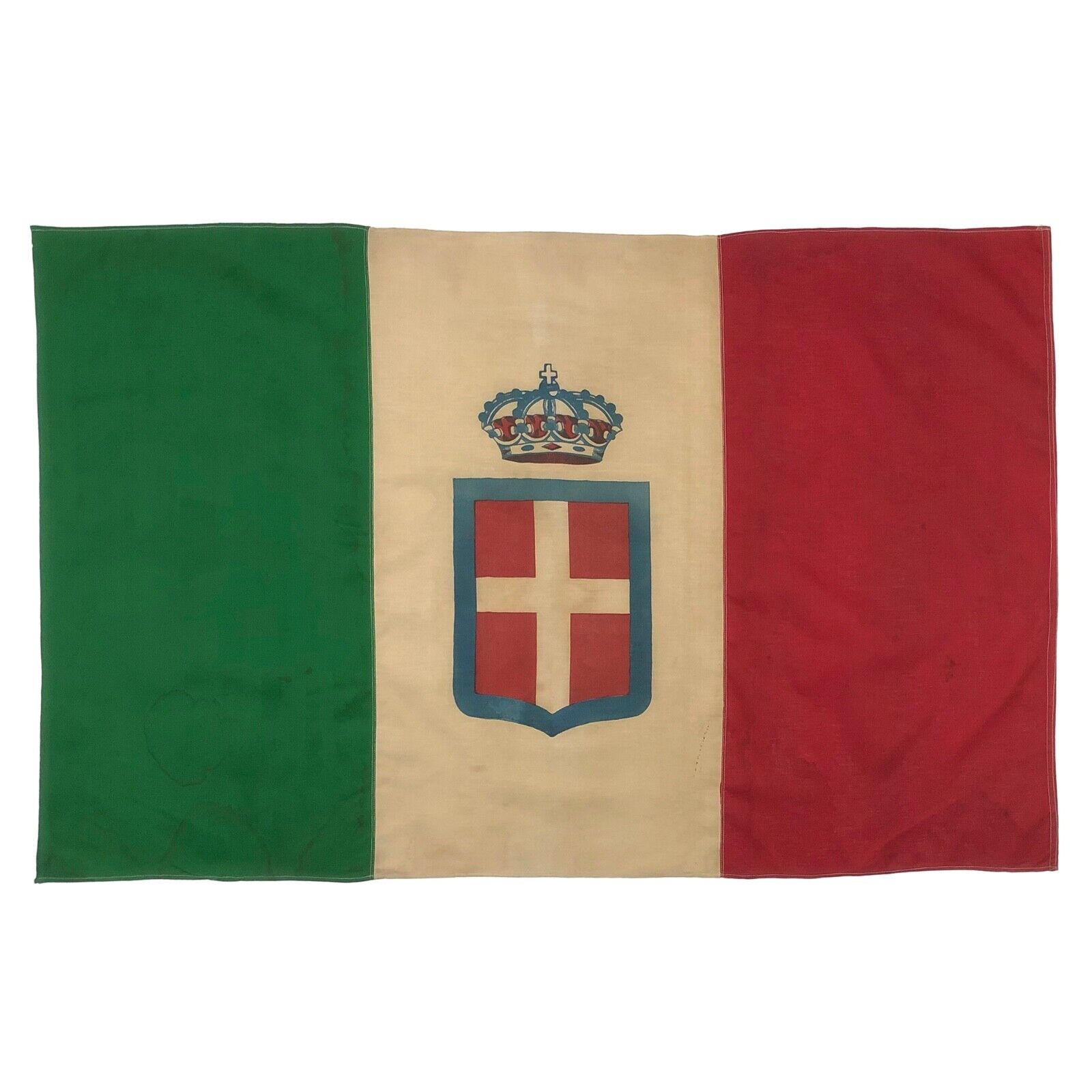 Antique Cotton Italian Flag Old Crown Vintage Cloth Art Decor Kingdom of Italy