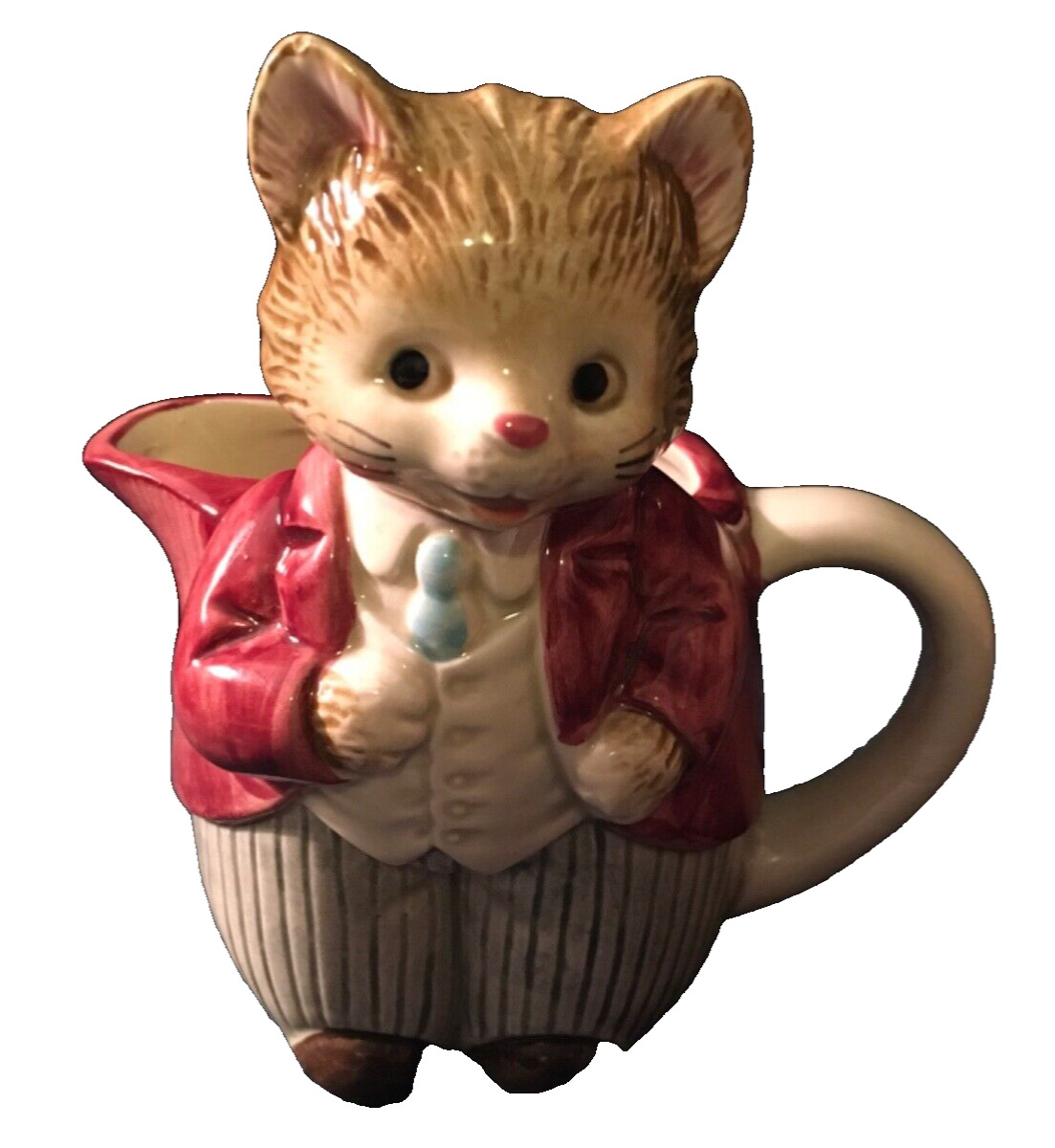 Kitten OTAGIRI 4.5” X 4.25” Sir Kitty creamer red jacket vest and striped pants