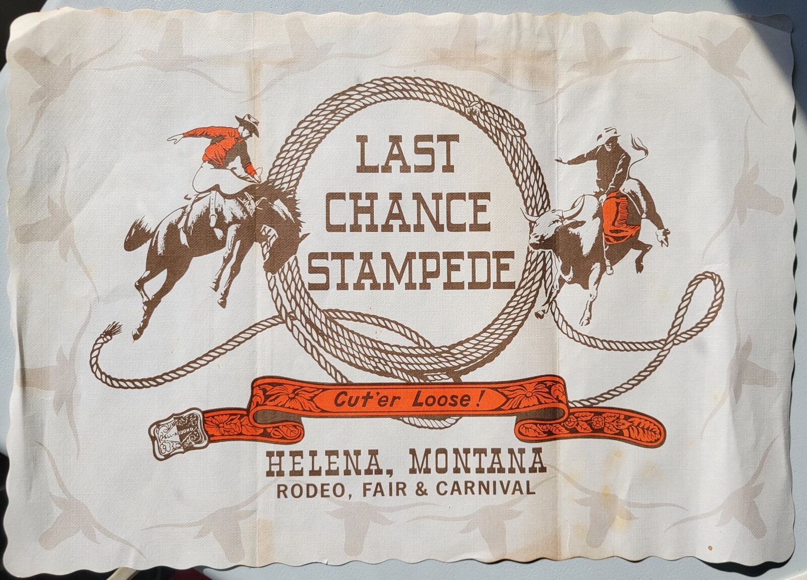 1950s/60s Last Chance Stampede, Helena, MT, Rodeo, Napkin, Placemat, Orig, Vint.