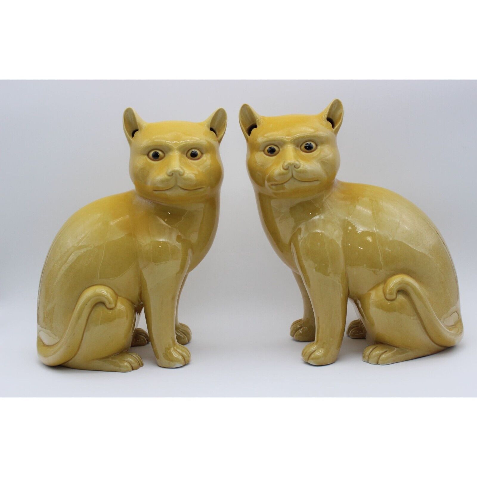 Pair of Chinese Imperial Export yellow glazed porcelain cats late 19th Century
