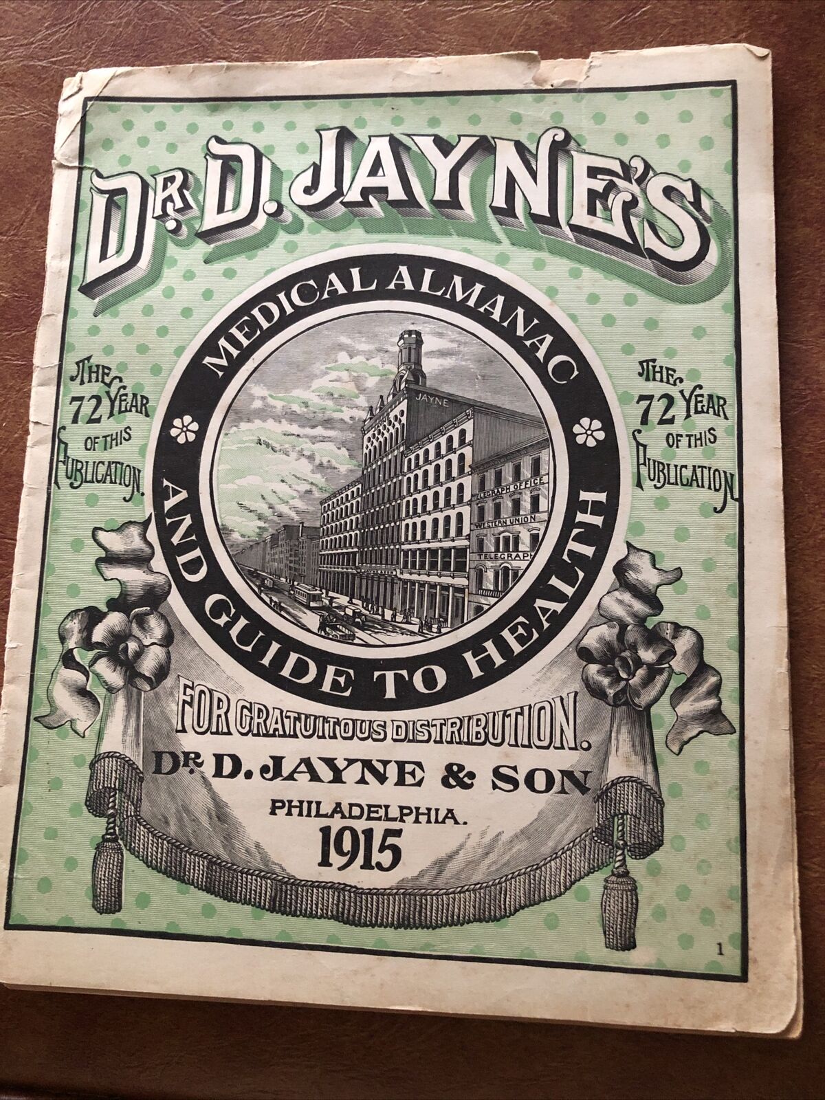 Vintage Booklet 1915 Dr D Jayne's Medical Almanac Antique Guide Health Booklet