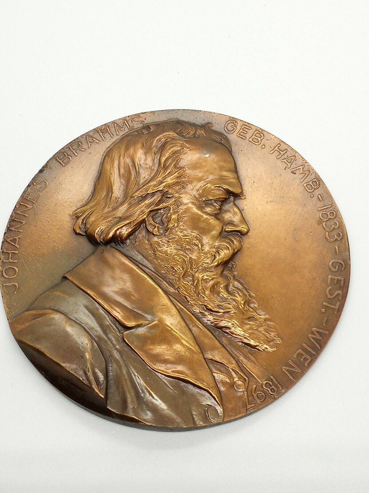 Franz Stiasny Johannes Brahms Composer Bronze Plaque Antique Signed 1833-1897