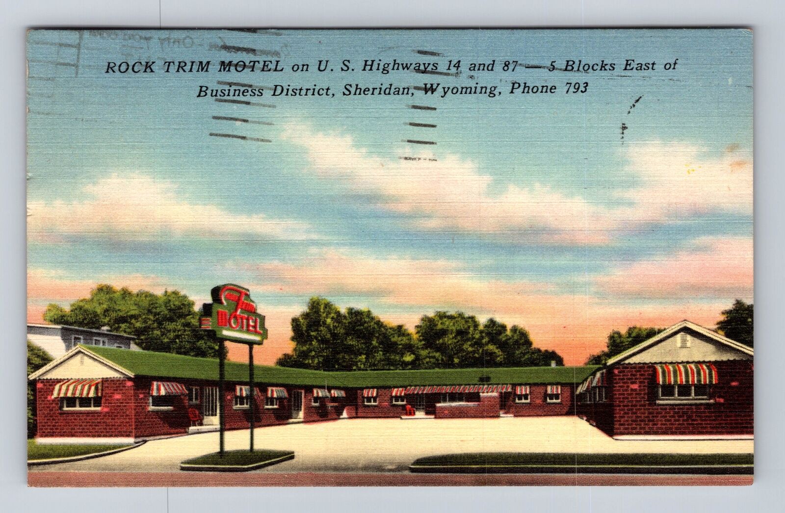 Sheridan WY-Wyoming, Rock Trim Motel, Advertisement, Vintage c1953 Postcard