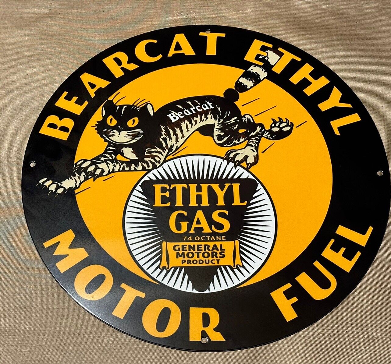 Vintage Style Bearcat Ethyl  Gas gasoline Oil Metal Heavy Quality Sign