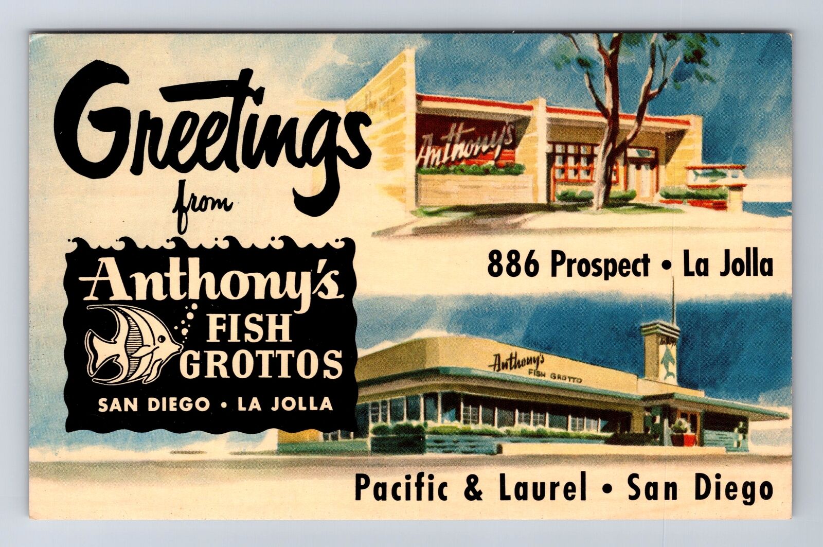 San Diego CA-California, Anthony's Fish Grottos Advertising, Vintage Postcard