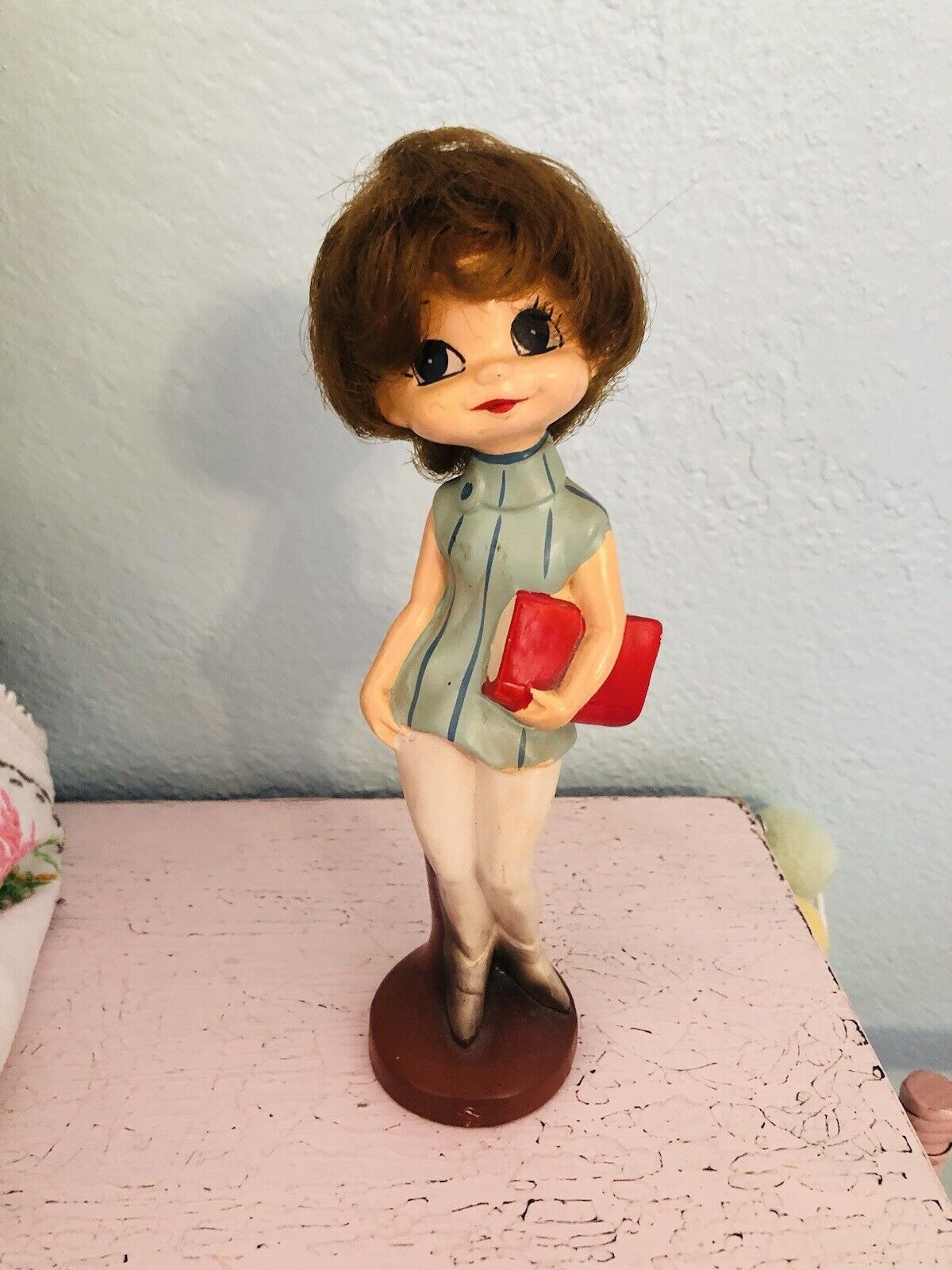 Vintage Big Eyed Girl Figurine Keane Cortendorf Kitsch Kawaii Doll