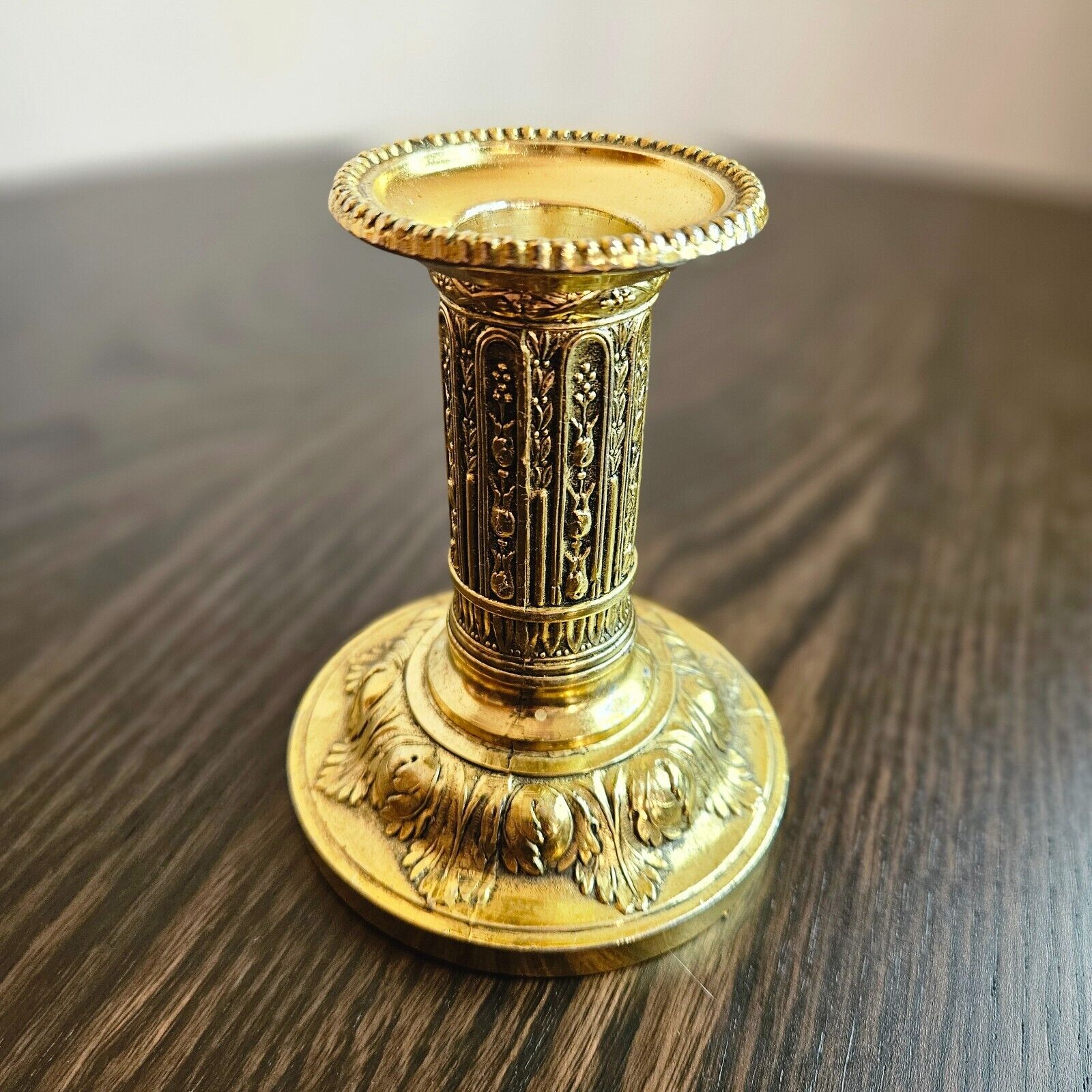 Handmade Old Vintage Brass Golden Candle Holder with Beautiful Engraving