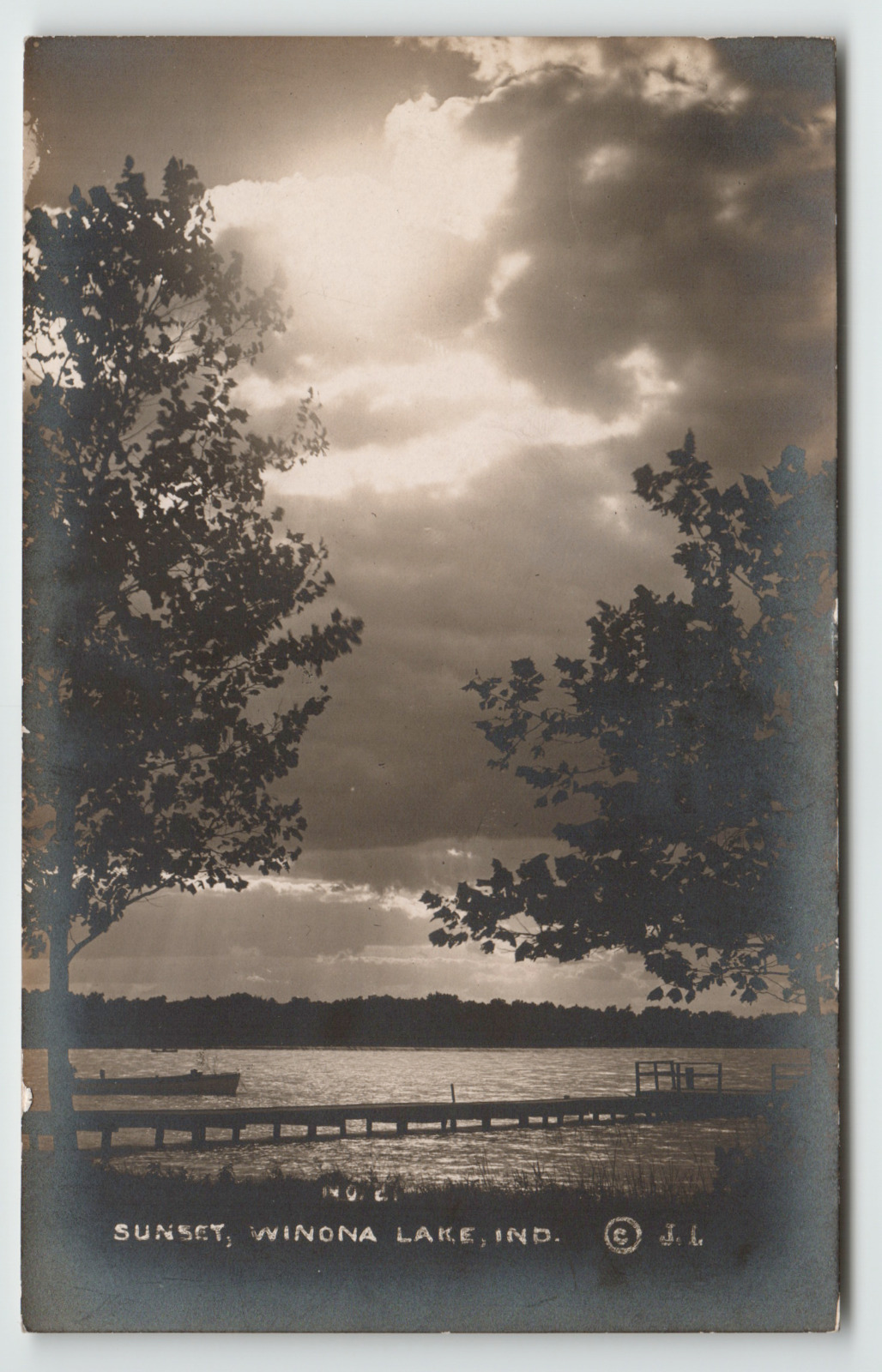 Postcard RPPC Sunset View on Winona Lake, IN