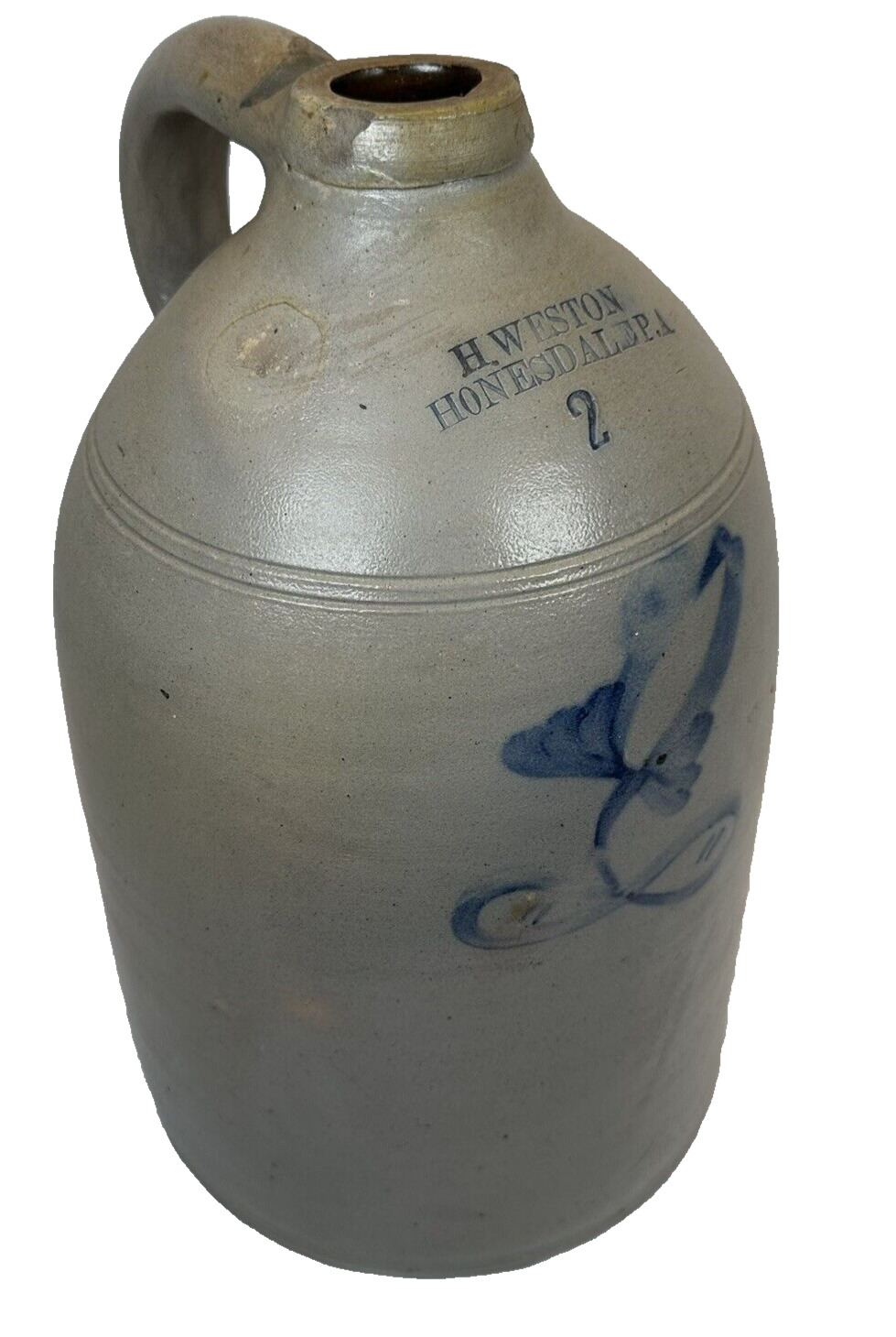 Rare Antique 2 Gallon Stoneware H. Weston Honesdale PA Jug With Cobalt Design