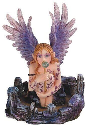 Ssg91592 Purple Winged Angel Fairy Sitting And Blowing Bubbles Statue