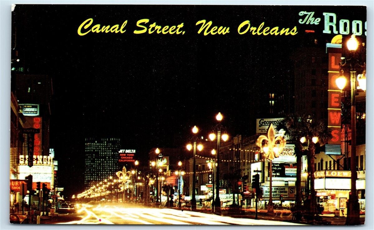 Postcard Canal Street at Night, New Orleans LA G128