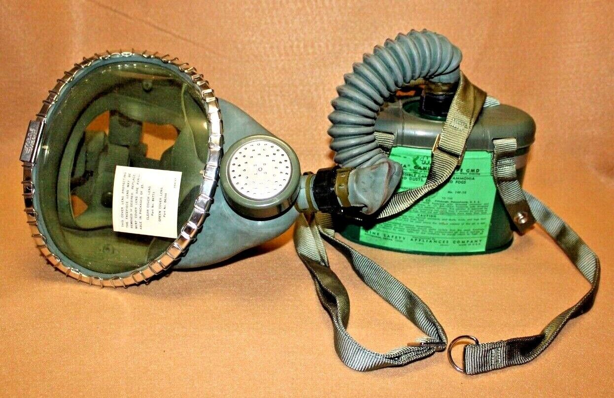 Vintage MSA Ammonia Gas Mask Original Box, Mask w/Hose and Canister