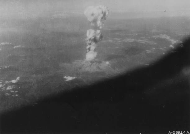 B-29 Superfortress mushroom cloud from atomic detonation Hiroshima- Old Photo