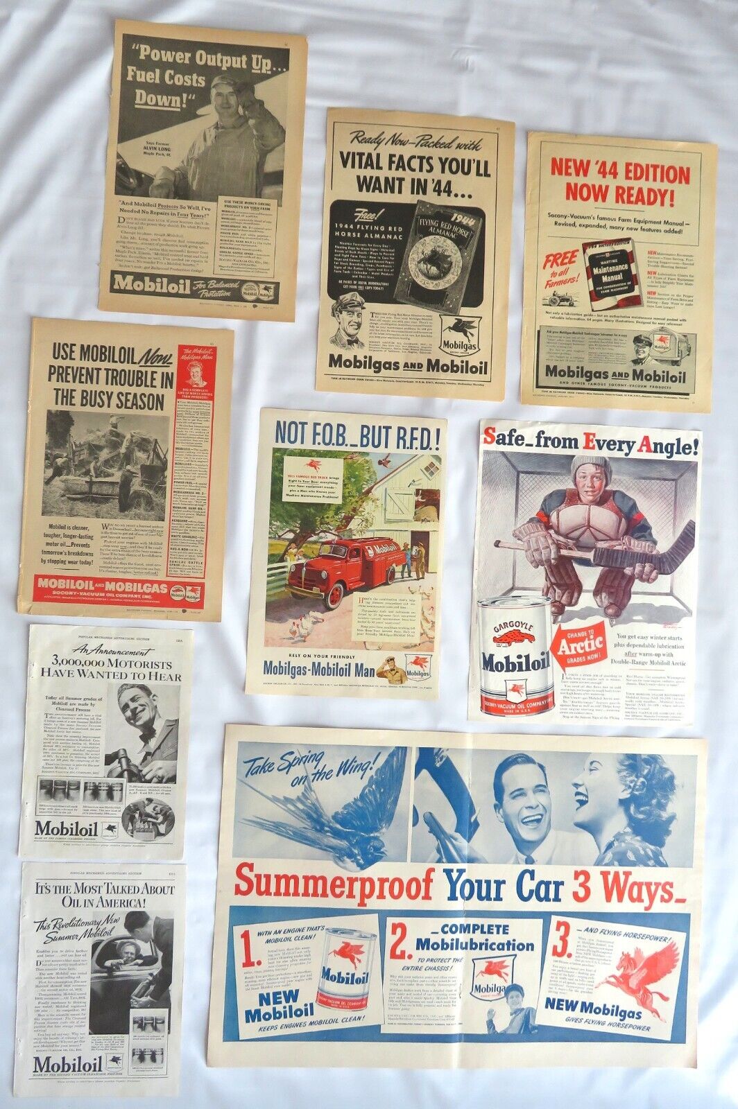 MOBIL Gas Mobil Oil.  9 vintage magazine ads 1937-1948 