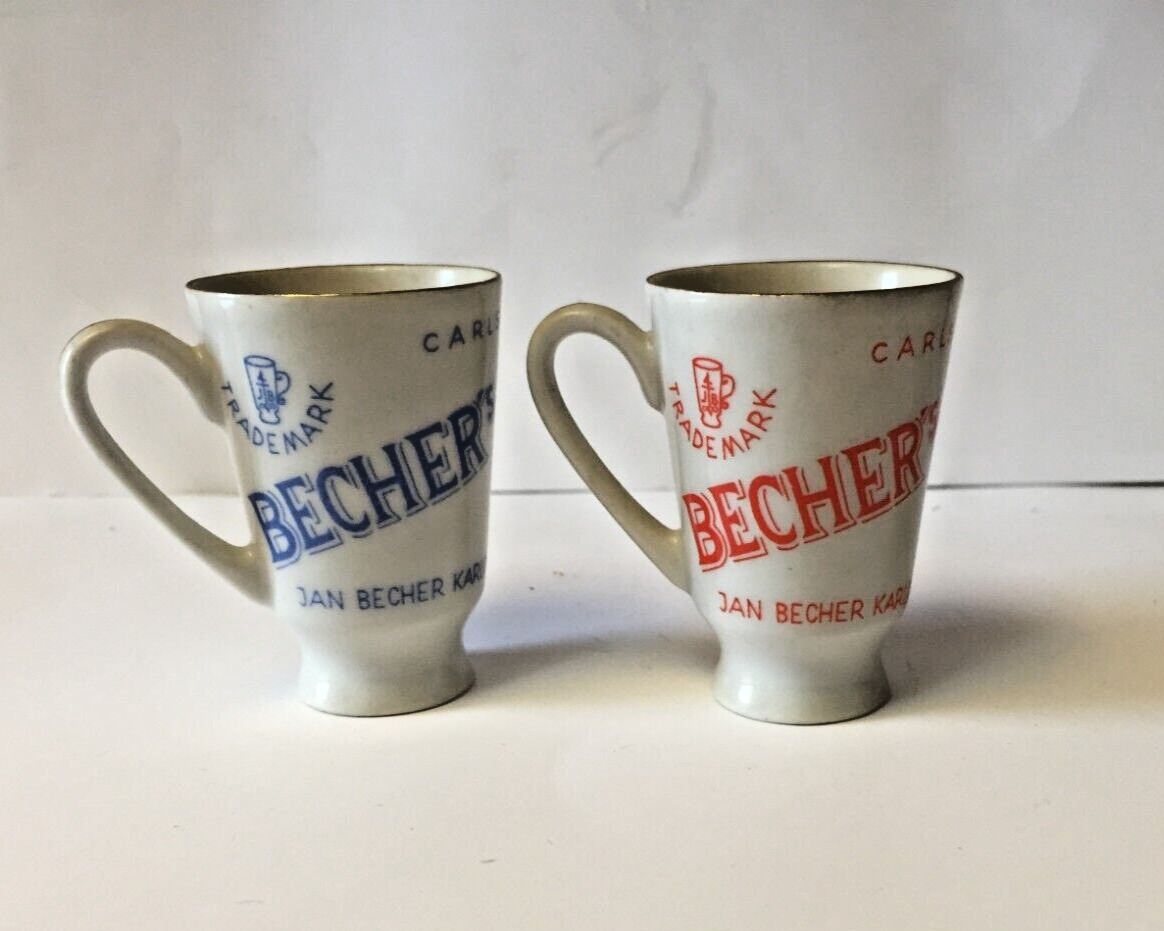 2 Vintage Becher's Liqueur Carlsbad Czechoslovakia Shot Glass Cups 