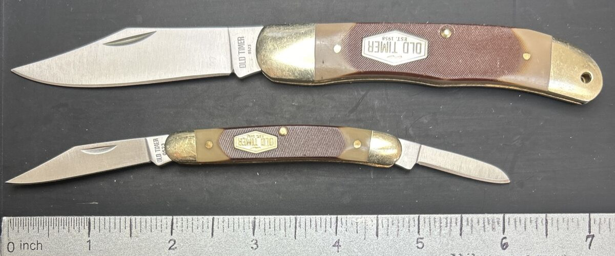 Schrade Sawcut Old Timer Lot of 2 Very Good USED Pocketknives 123OT & 104OT