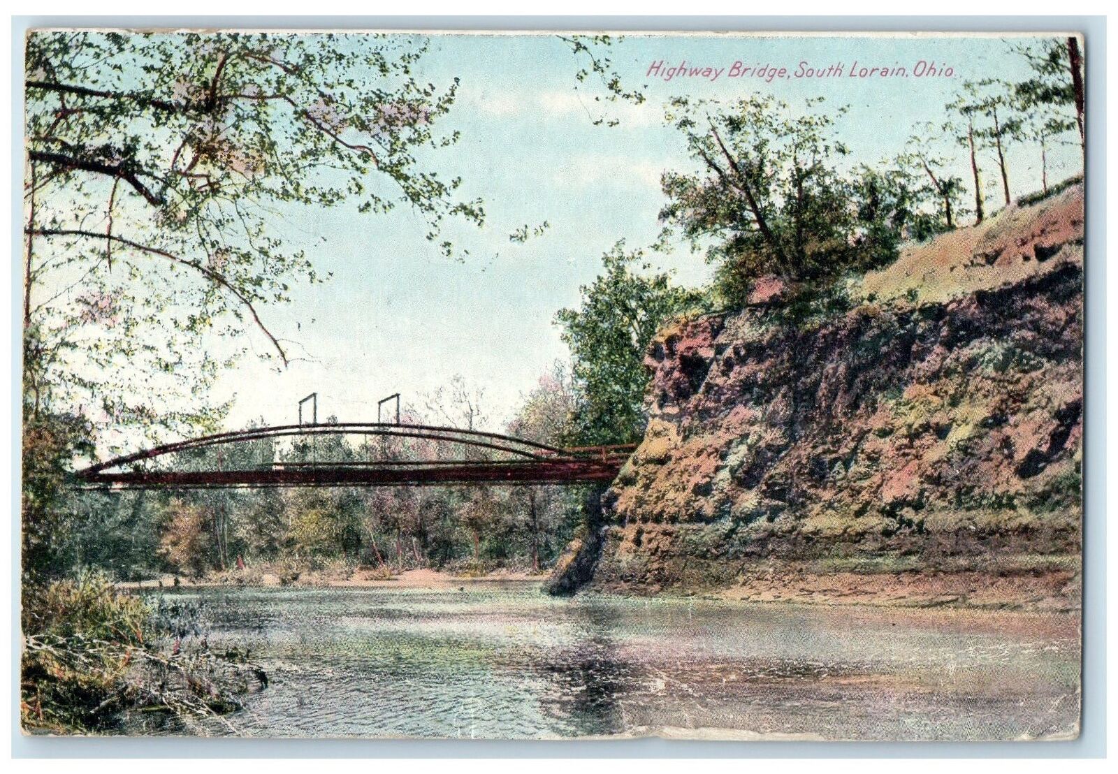 1908 Highway Bridge South Trees Scene Lorain Ohio OH Posted Vintage Postcard