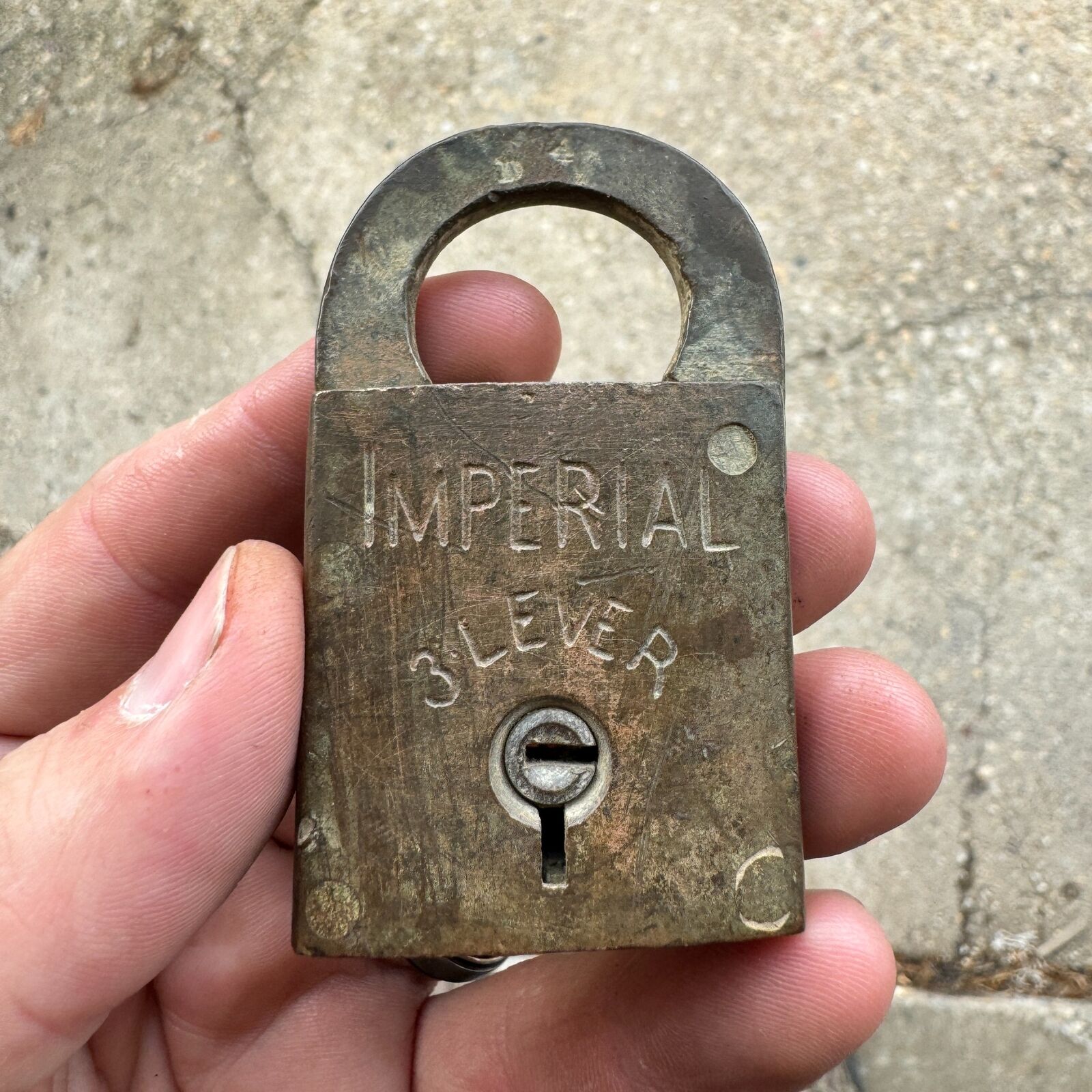 Vintage Antique IMPERIAL 3 LEVER Pad Lock Padlock - NO KEY