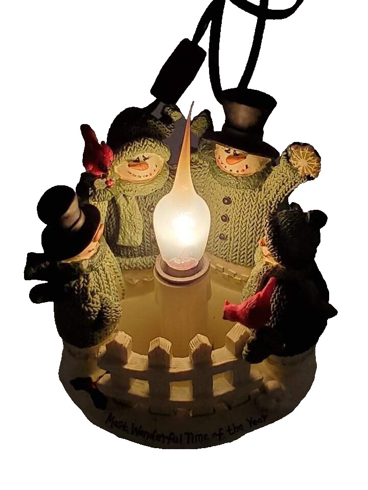 VINTAGE CRAZY MOUNTIAN SNOW MAN CANDLE NIGHT LIGHT-TESTED-PREOWNED