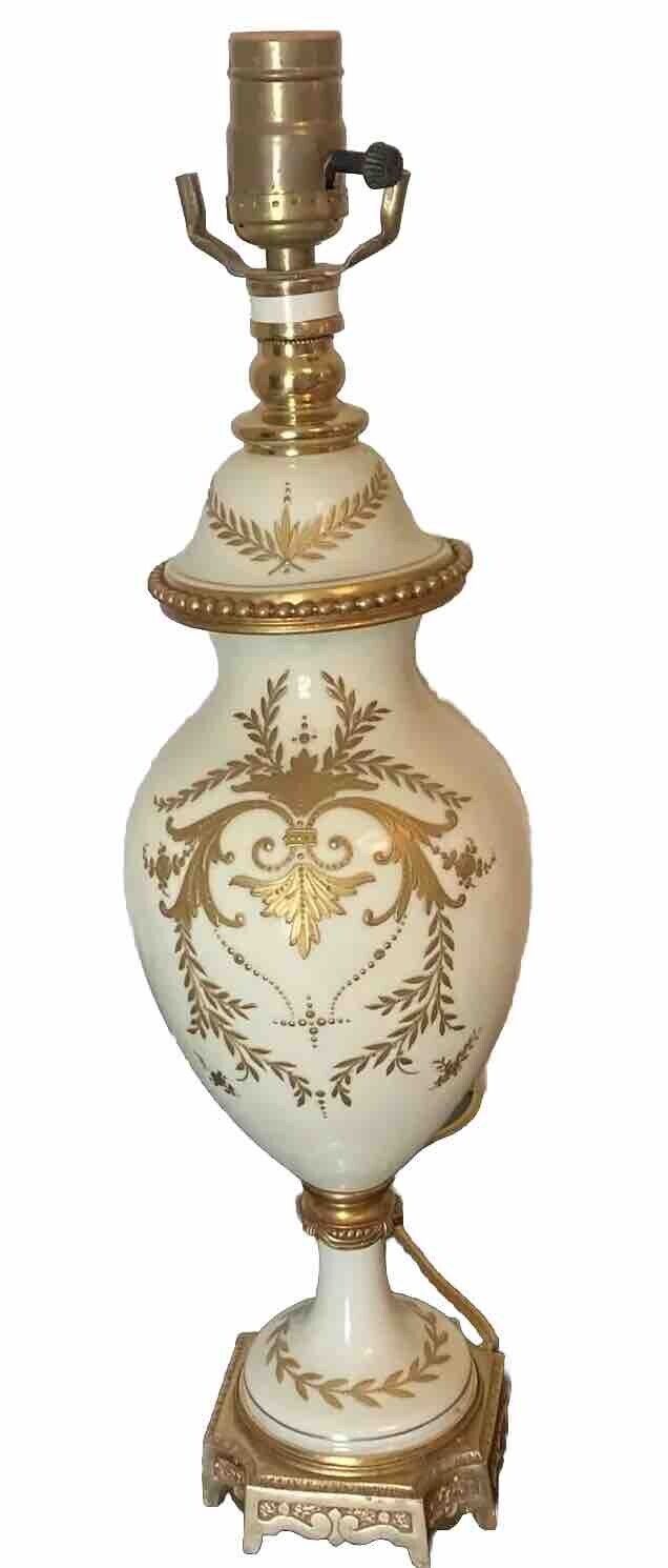 Antique  Vintage French White Gold Porcelain Lamp