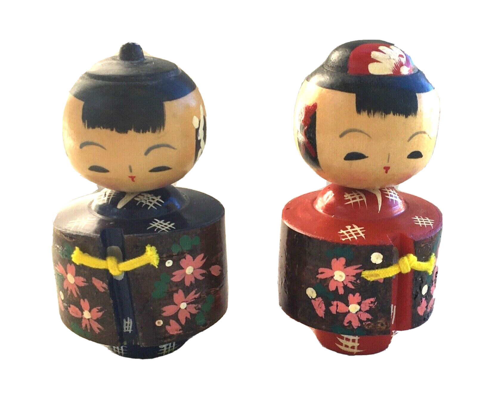 Pair of Vtg Lathe Turned & Hand Painted Kokeshi Dolls from Japan, Boy & Girl 5\